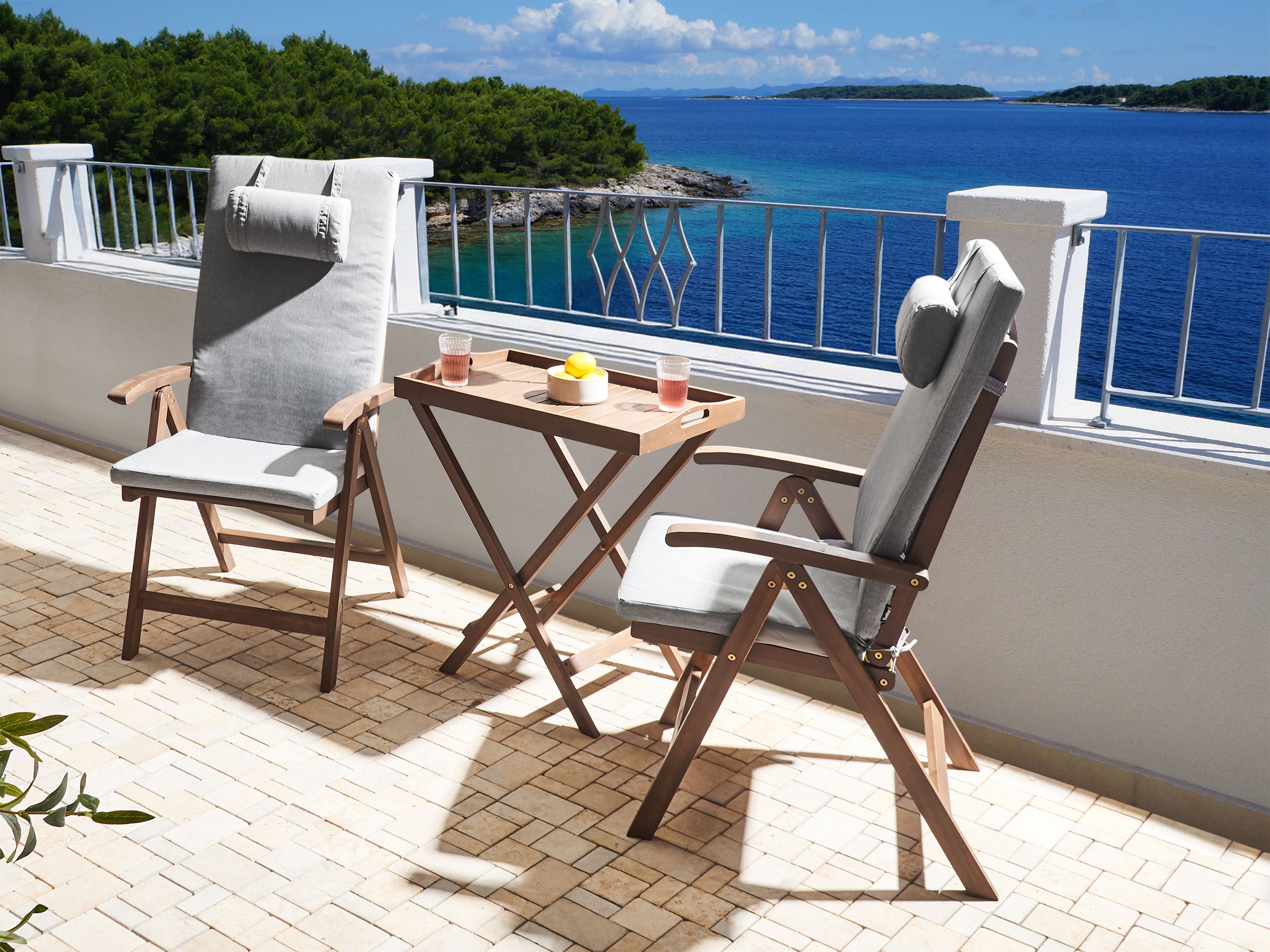 Bistro Set AMANTEA PREMIUM Acacia Wood Grey Melange