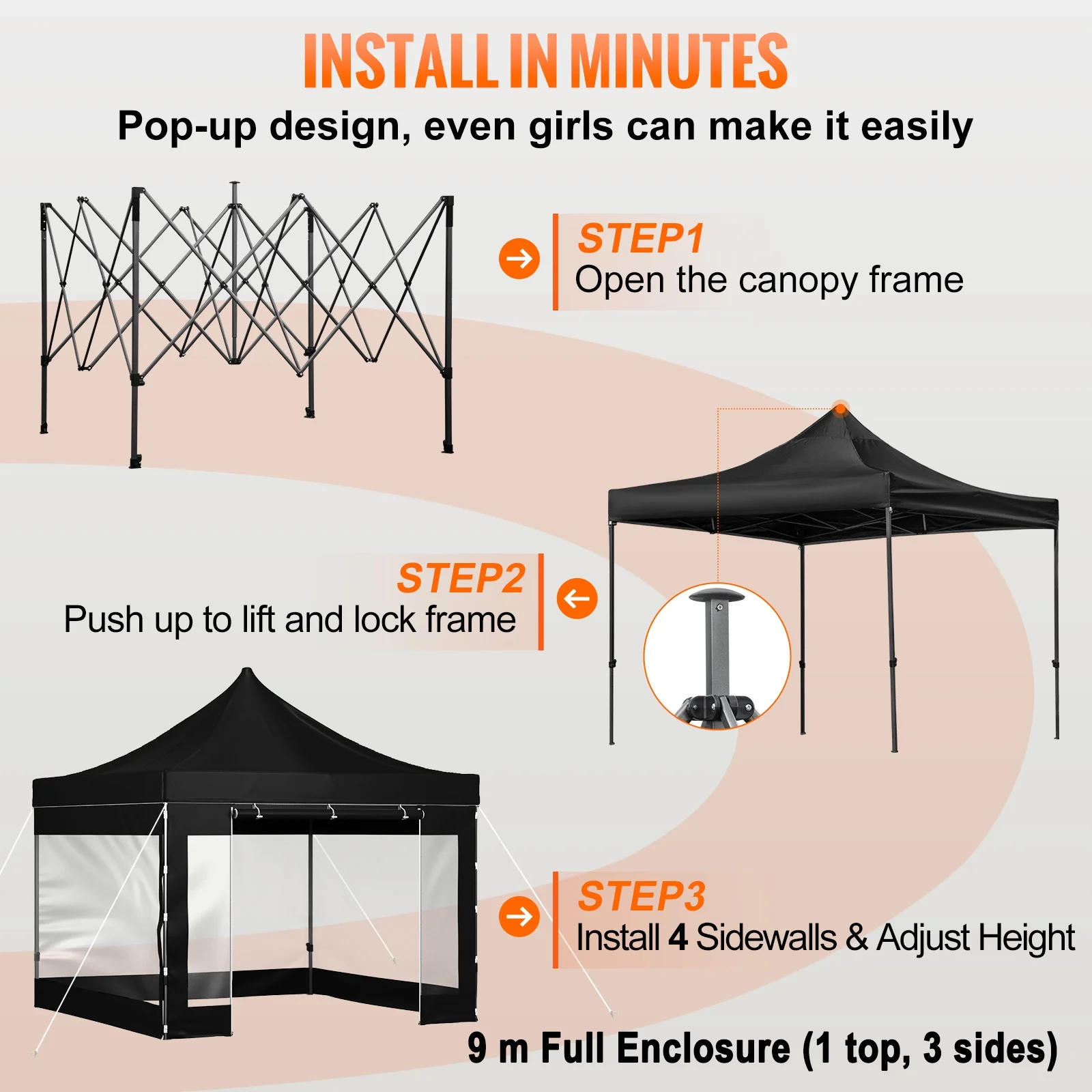BENTISM 10' x 10' Instant Pop Up Gazebo Tent, Adjustable Height with UV Resistant - Image 6