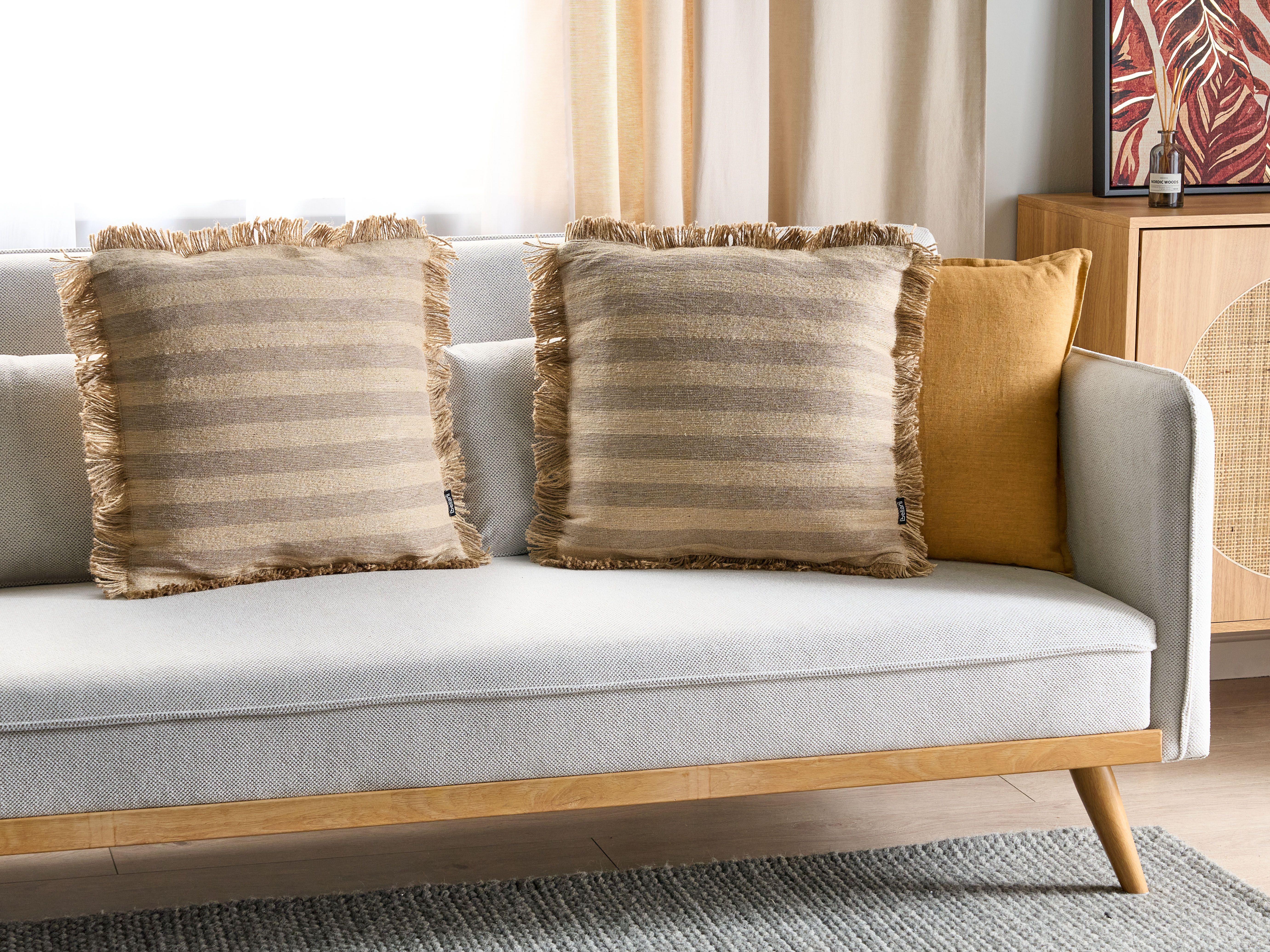 Set of 2 Decorative Cushions CIRSIUM Jute 45 x 45 cm Beige Striped