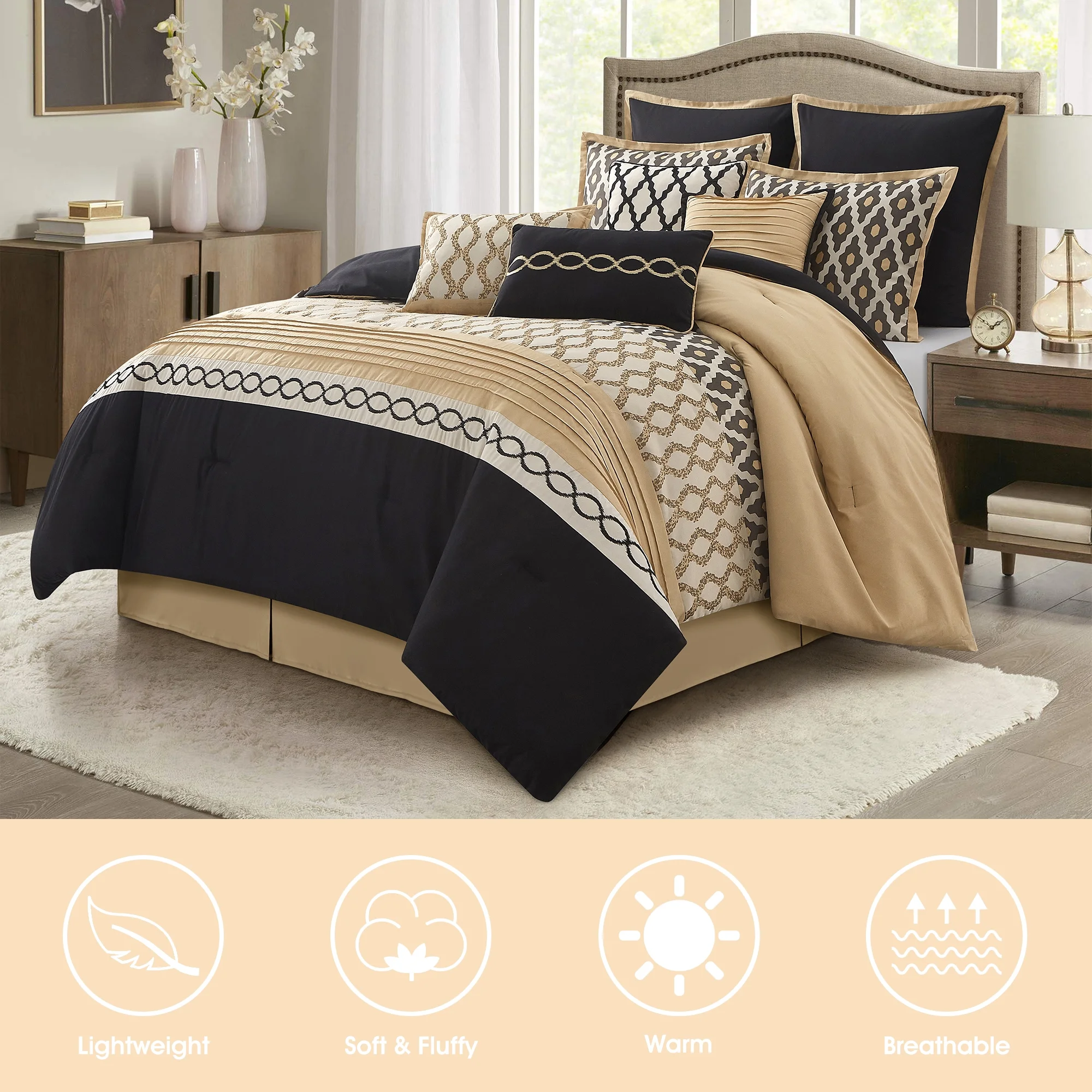 LANCO MODERN LIFESTYLE King Size Comforter Set, Burgundy, 10 Piece Bed in a Bag for All Seasons, Luxury Extreme Comfort Bedding Sets with Bedskirt, Pillow Shams, Euro Shams and Decor Pillows - Image 22