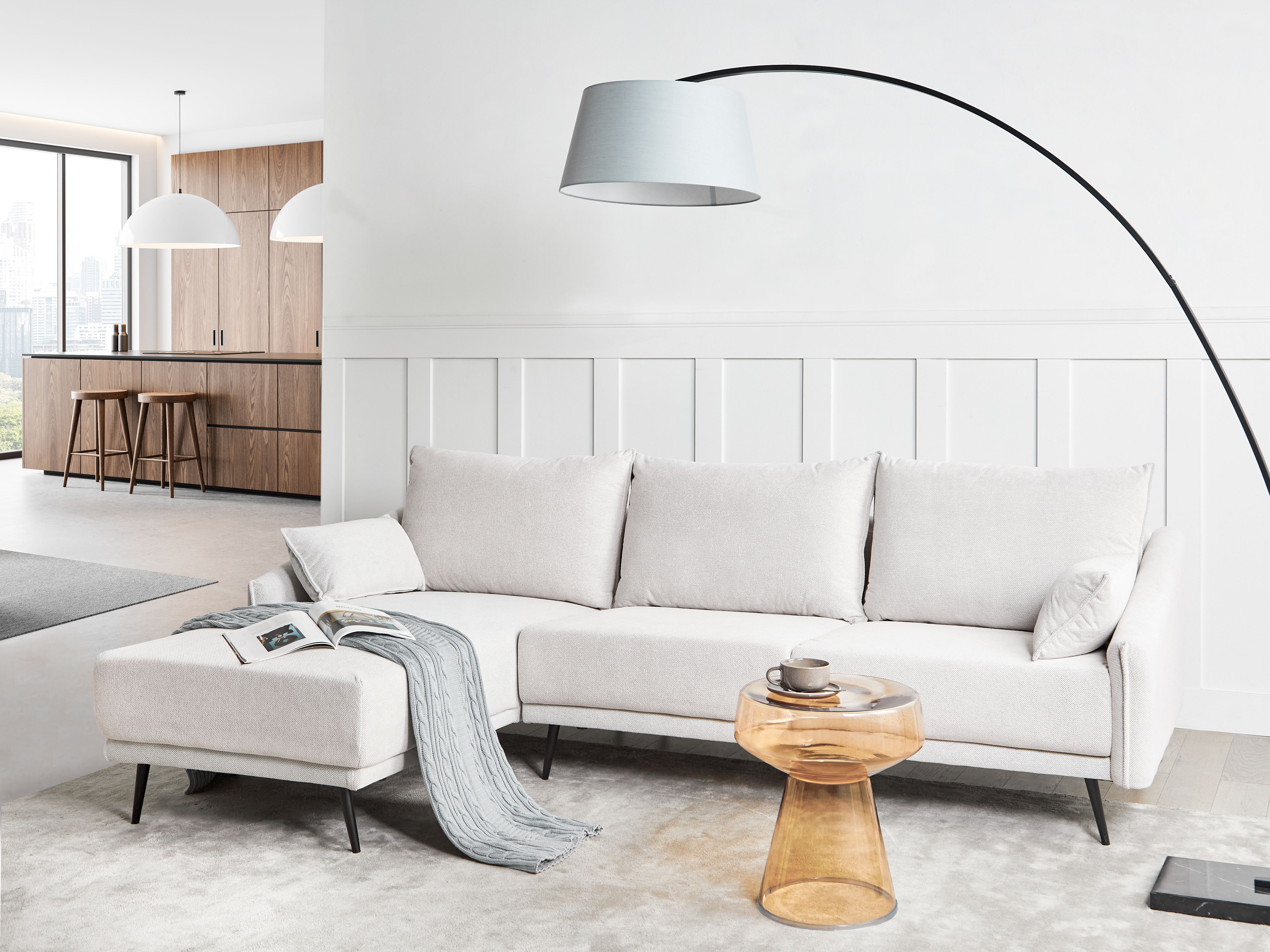 Corner Sofa 3 Seater VARDE Fabric Off-White Right Hand