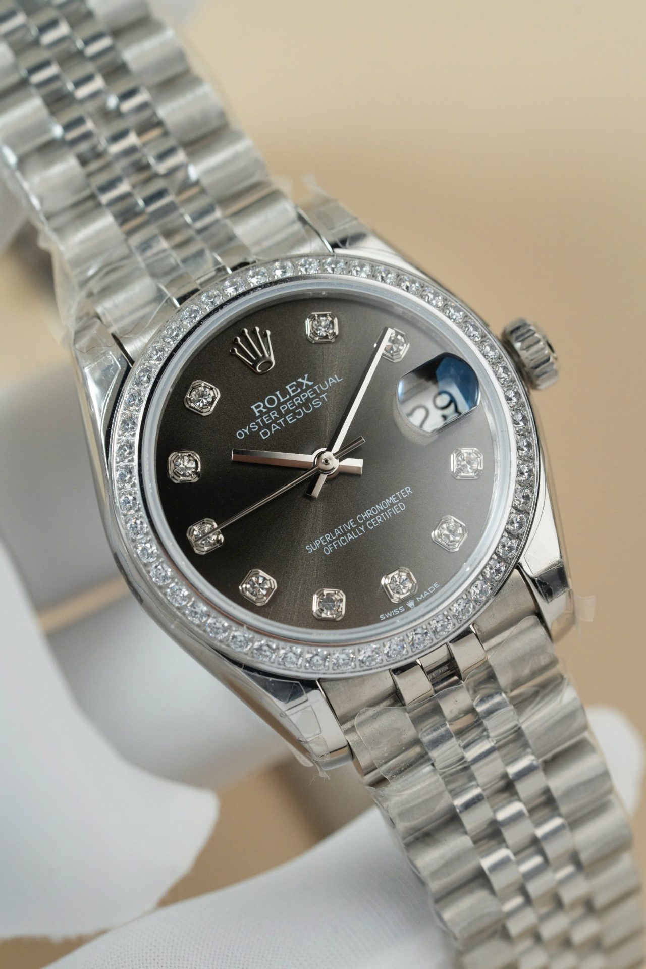 Rolex DateJust Lady Clone Watch Gray Dial Jubilee Strap 31mm - Elite Watch Atelier