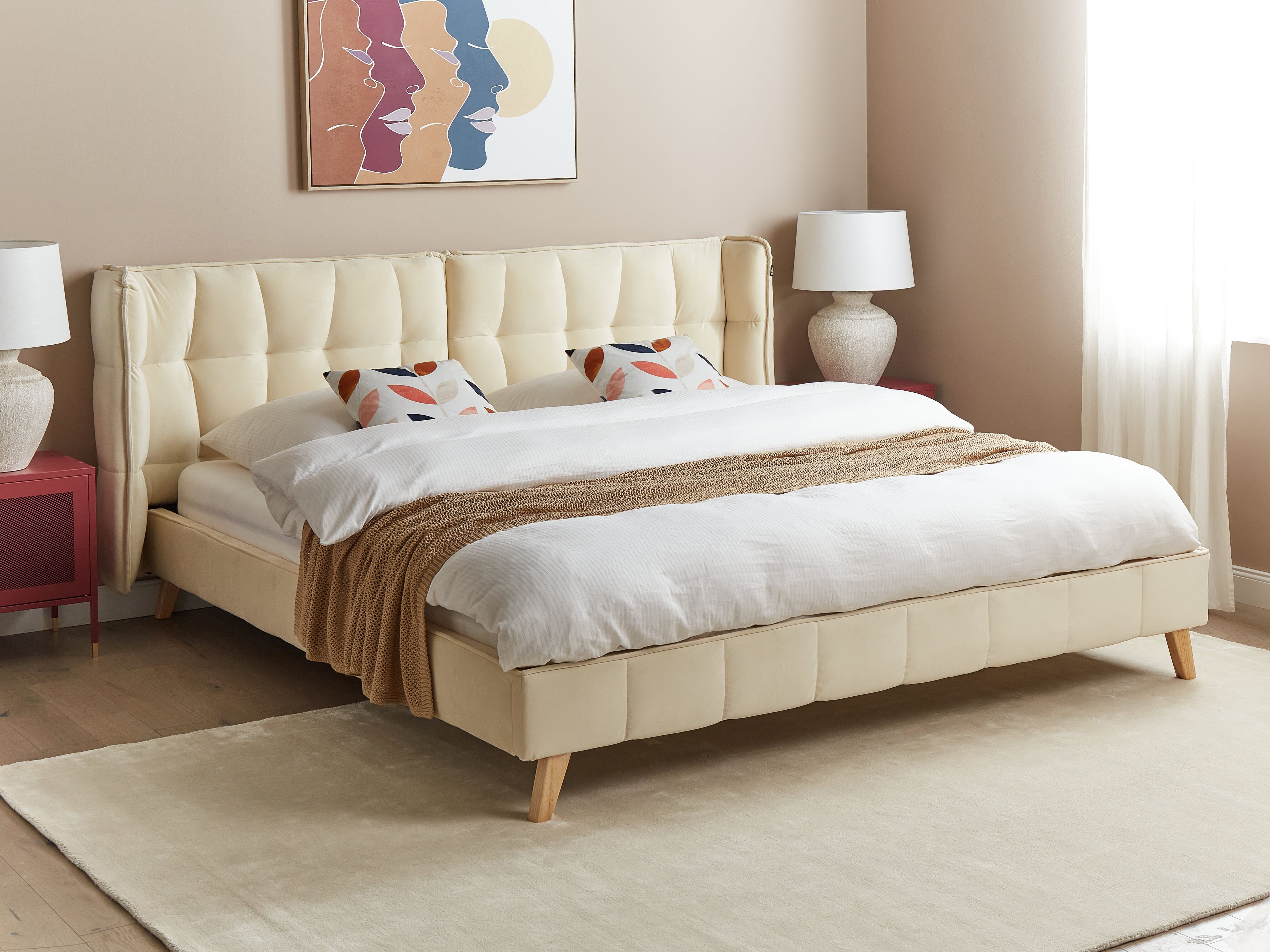 Bed Velvet SENLIS 180 x 200 cm (EU Super King) Beige