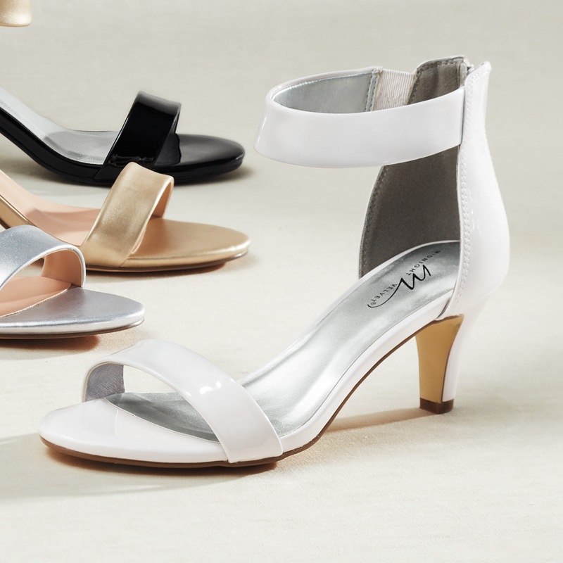 Faux Patent Back-Zip Sandal with Heel - MIDNIGHT VELVET CATALOG