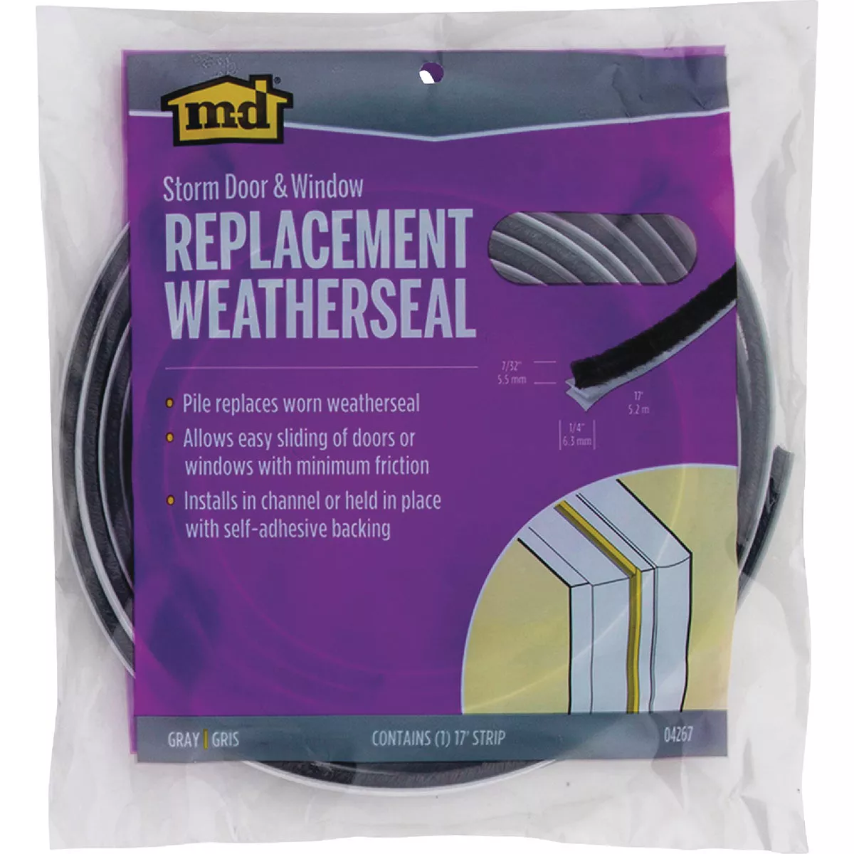 M-D Building Products 17 Ft. Gray Pile Replacement Weatherseal for Storm Doors & Windows
