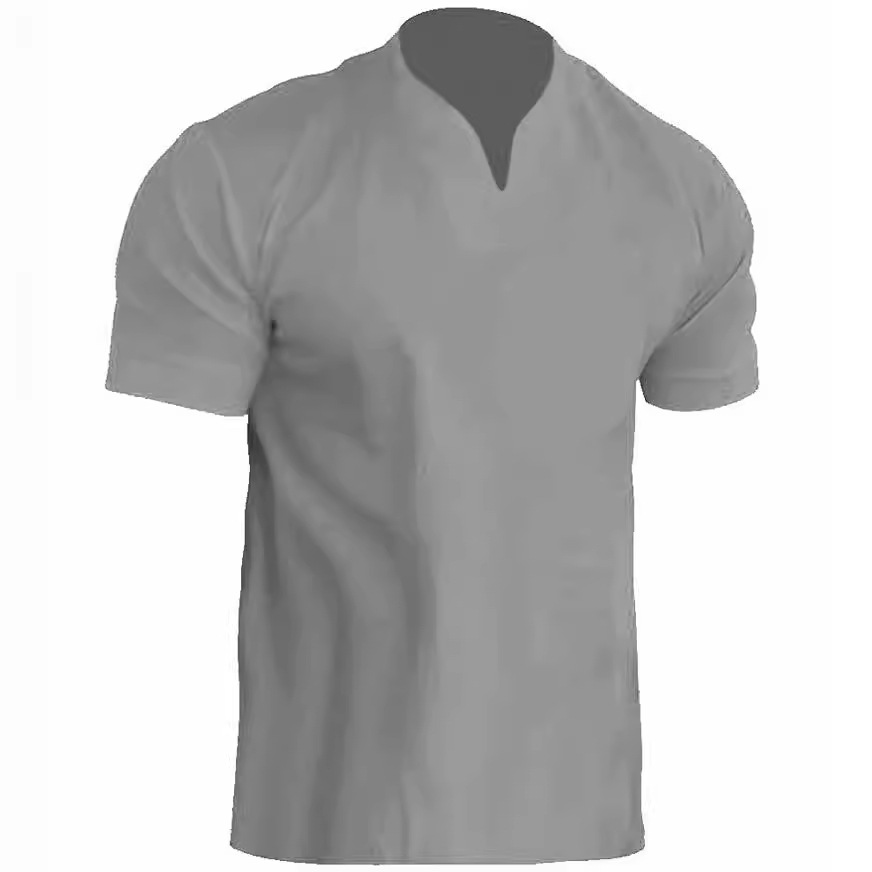 Foreign trade muscle man fitness plus-size sports T-shirt men's elastic cotton pocket short-sleeve summer V-neck Polo shirt
