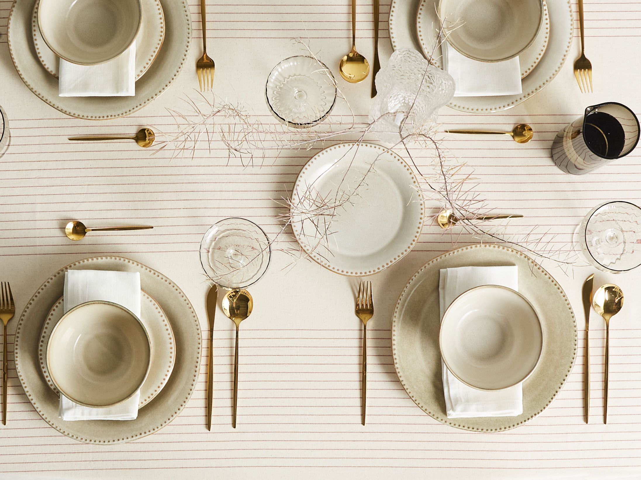 Set of 24 Dinnerware CHERVIL Stoneware Light Beige