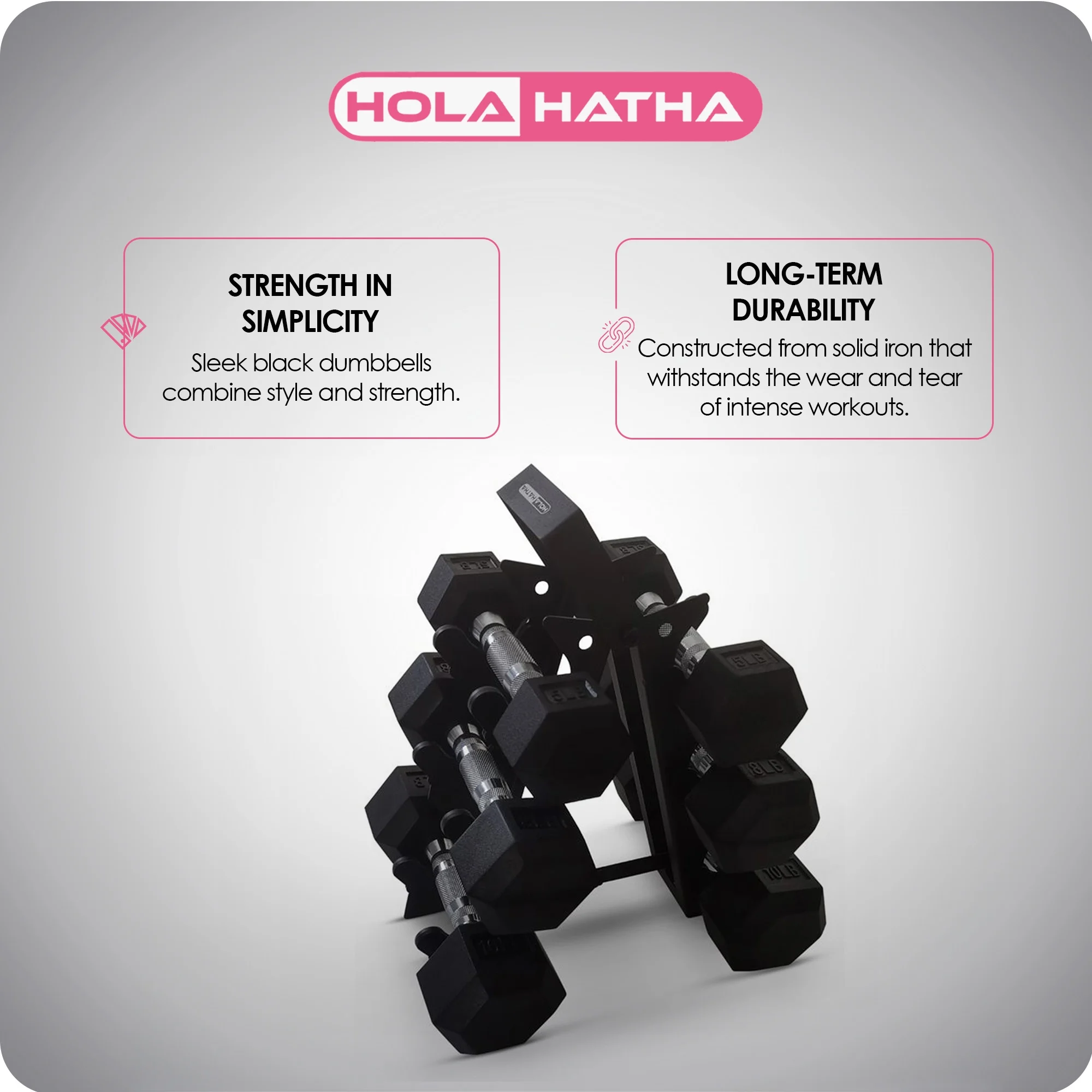 HolaHatha Hex Dumbbell with Rack, 5/10/15/20/25 lb (Black) - Image 18