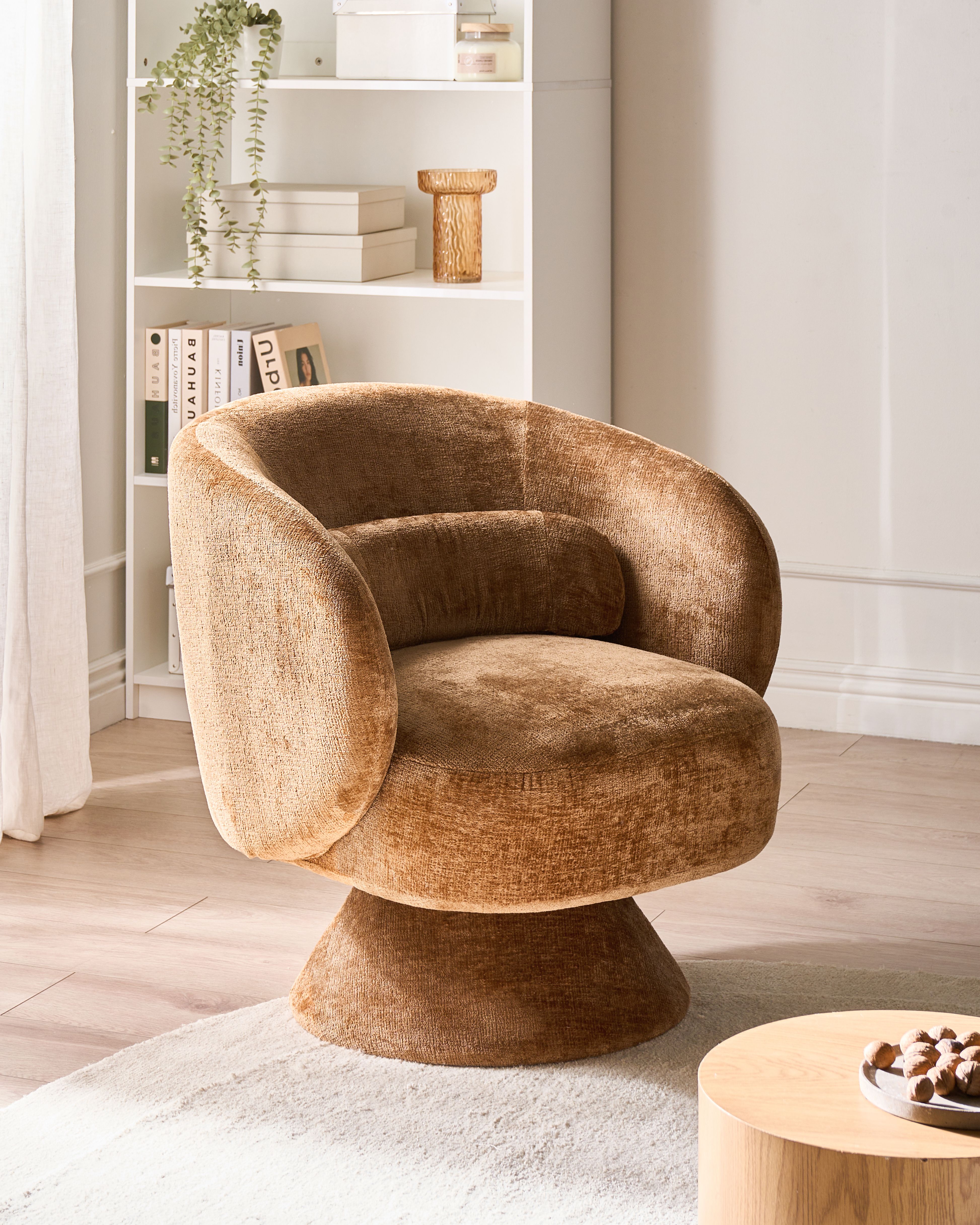 Swivel Armchair LIEKSA Chenille Golden Brown