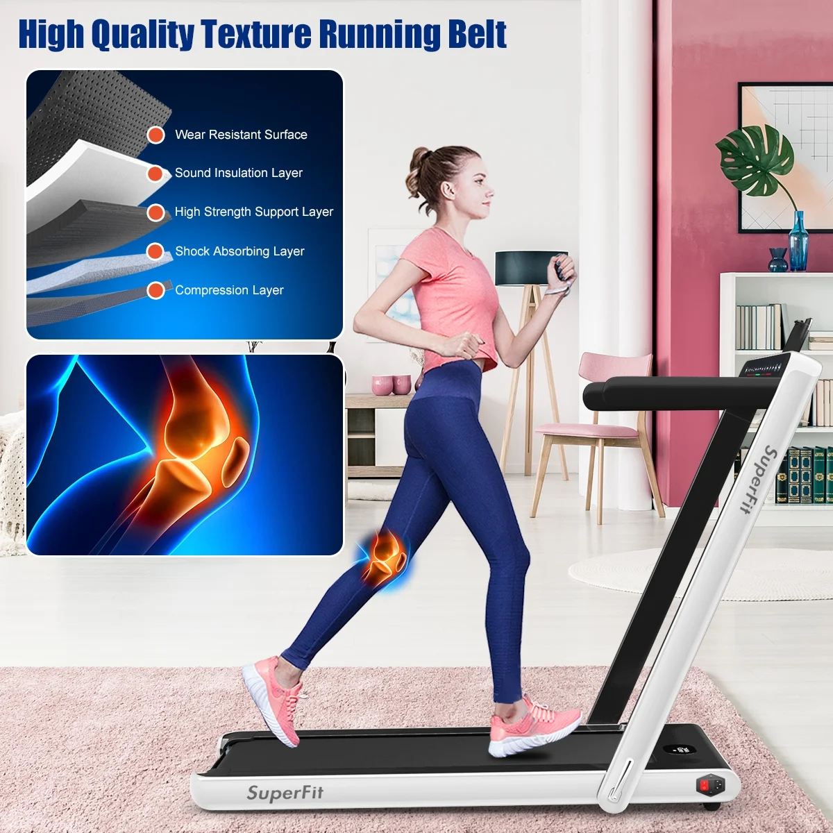 Gymax 2 in 1 Folding Treadmill 2.25HP Running Machine w/ Dual Display APP Control Black - Image 34