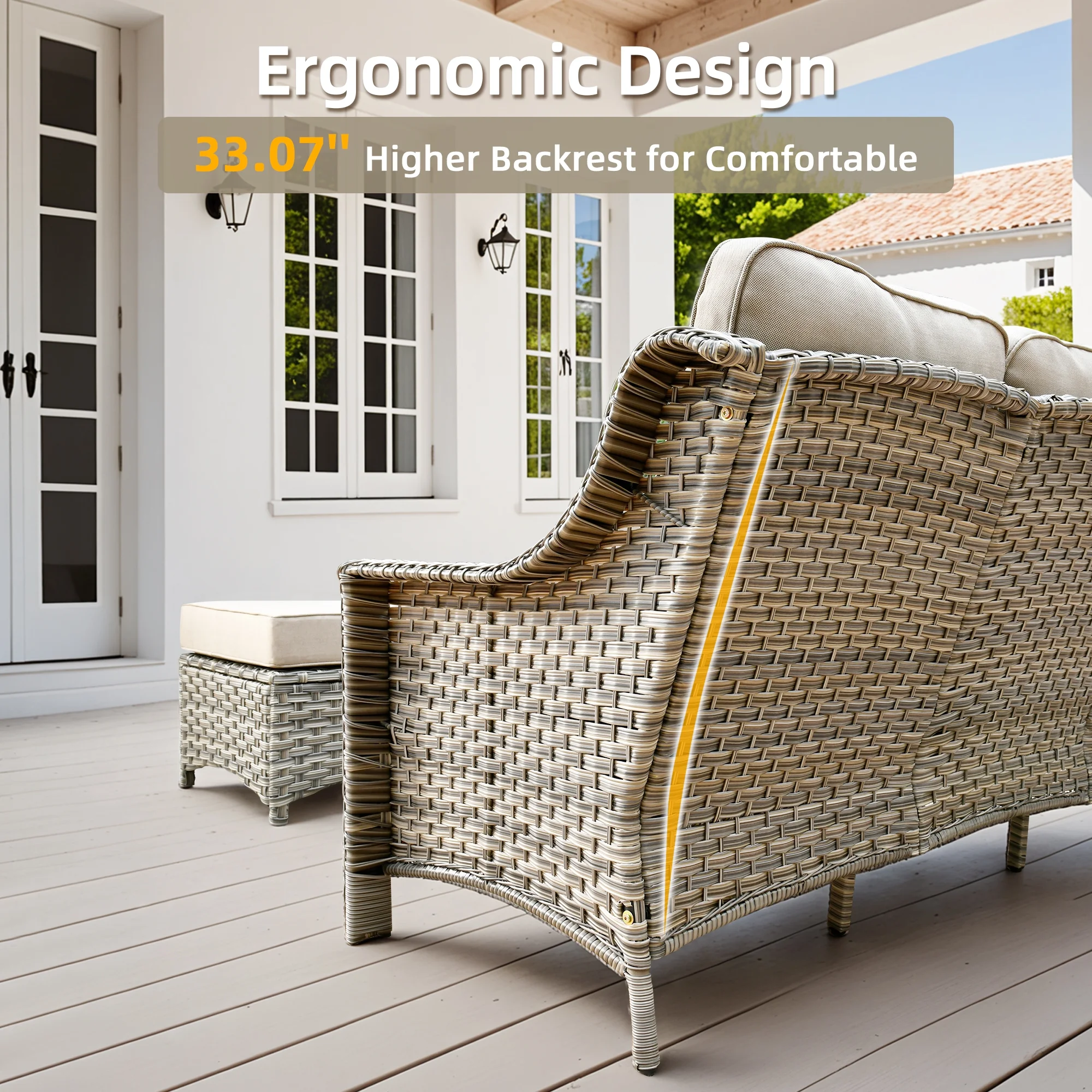 Ovios Outdoor Patio Sofa 3-Seater with Cushions All-Weather Wicker Rattan Couch for Garden, Porch, or Backyard - Image 27