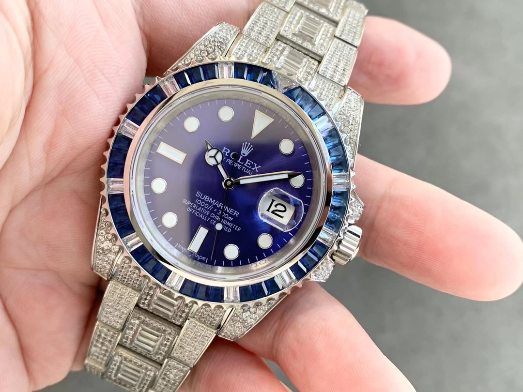 Rolex Submariner Diamond Pavé Special-Blue Diamonds-full diamonds-40MM(1:1 replica) - Elite Watch Atelier