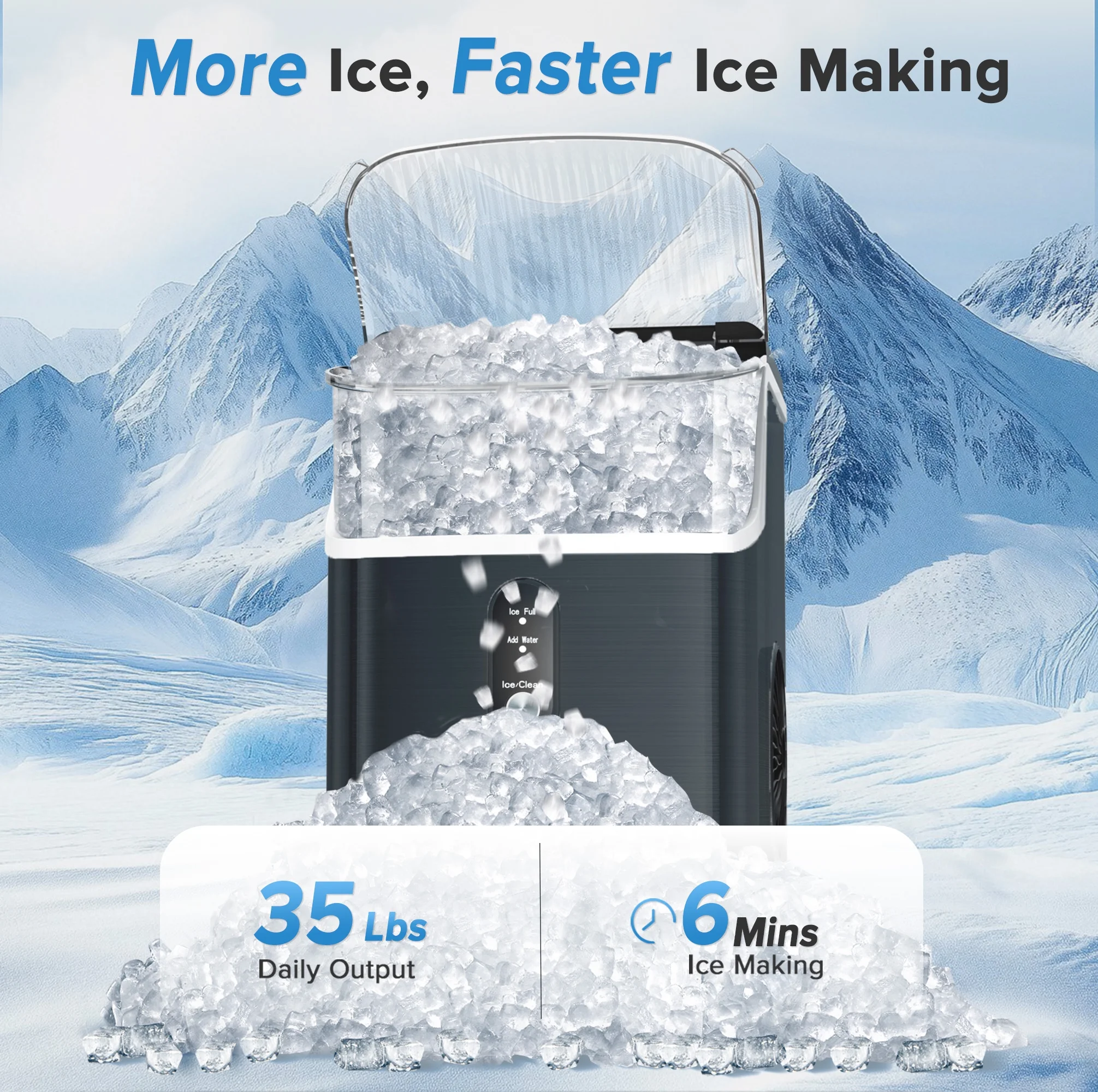 Auseo Nugget Ice Maker Countertop, Pebble Ice Maker Machine with 35lbs/24H Soft Ice, Self-Cleaning,  for Home/Kitchen/Office (Black)