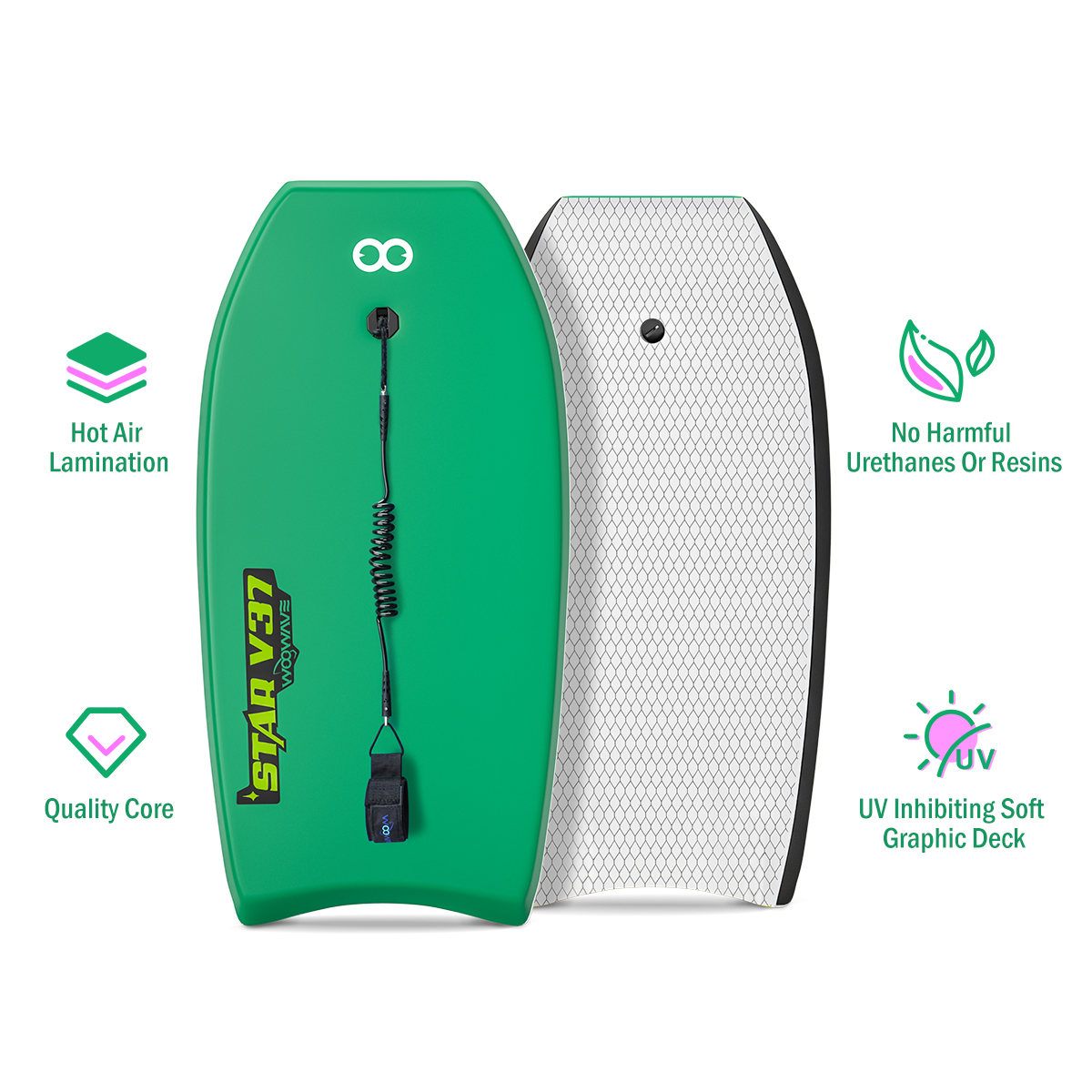 IXPE Surface HDPE Slick Bodyboard with Leash