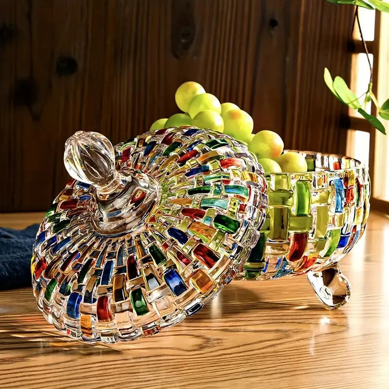 LustreCharm Snoep Pot - Kleurrijk Glas-in-Lood Ontwerp - Duurzame Constructie met Deksel
