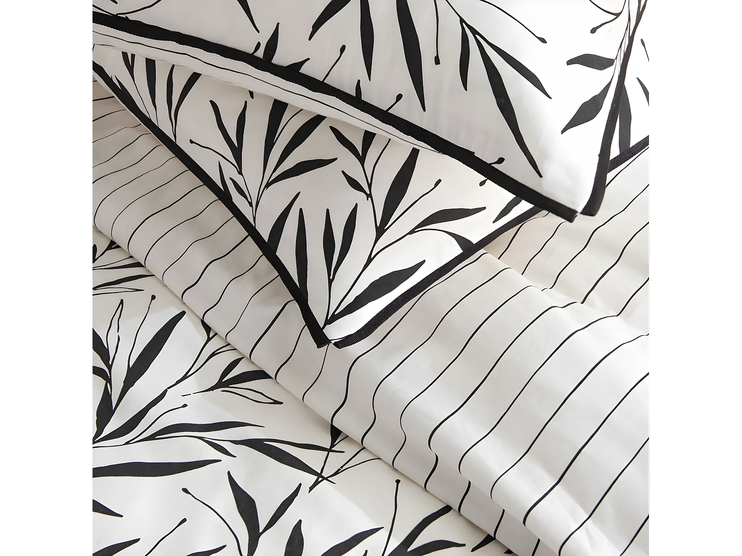 Parure de lit 2 personnes feuillage et rayures en coton 240x220cm