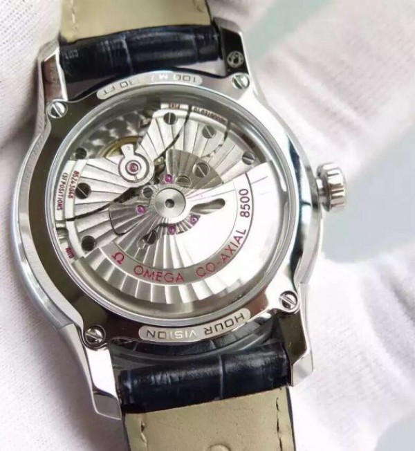 Replica Omega V6F De Ville Hour Vision Co-Axial 41mm SS Black Dial Black Leather Strap A8500 - Top club