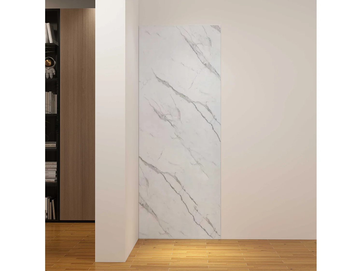 Panneau mural de douche effet blanc marbre 90 x 210 cm mural aluminium - Étanche, durable et facile à nettoyer