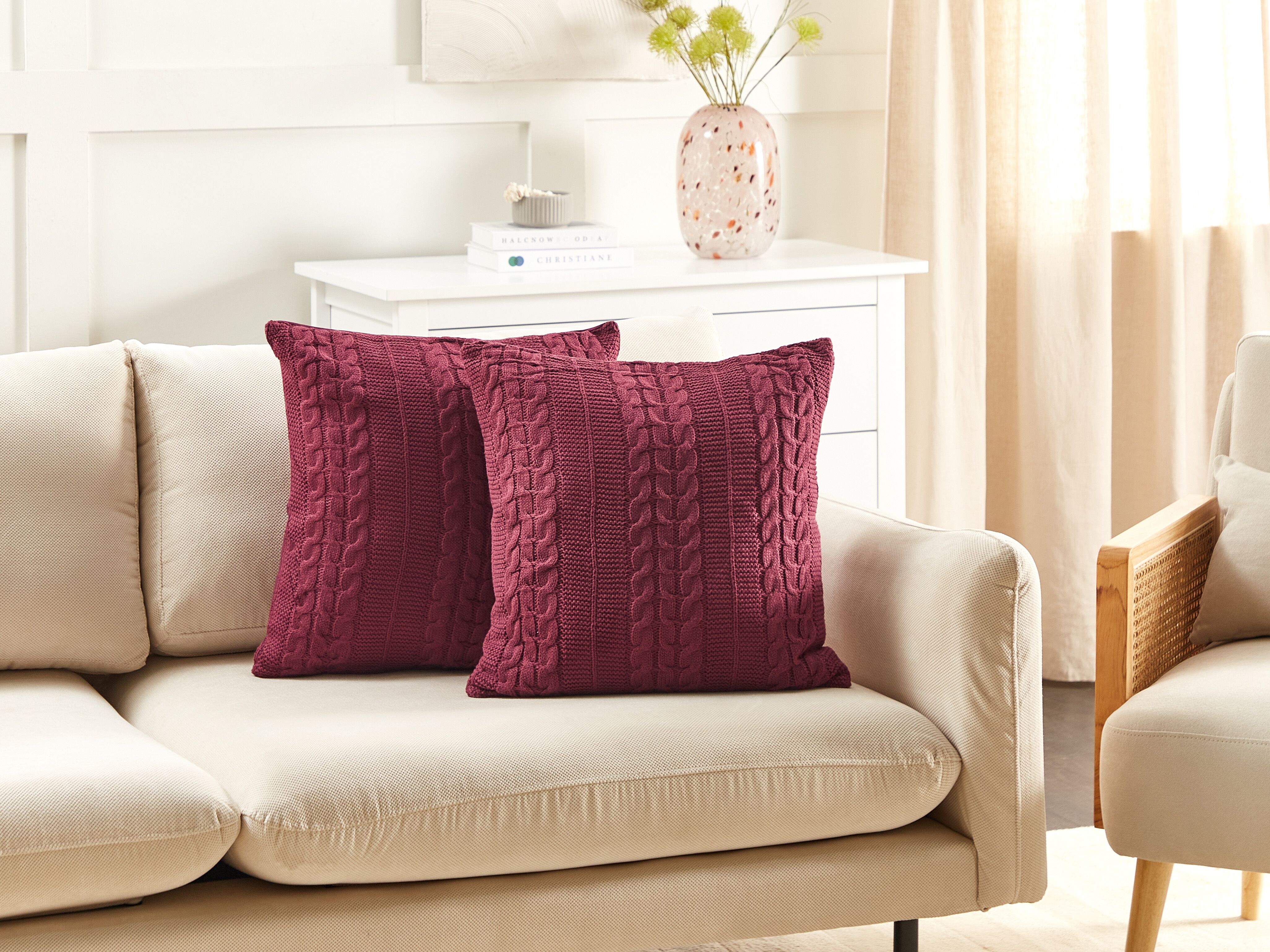 Set of 2 Decorative Cushions CADETIA Cotton 45 x 45 cm Burgundy Solid