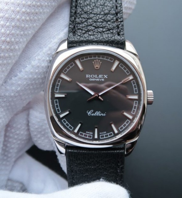 Replica Rolex Cellini Danaos 4243 SS Black Dial Black Leather Strap A2824 - Elite Watch Atelier