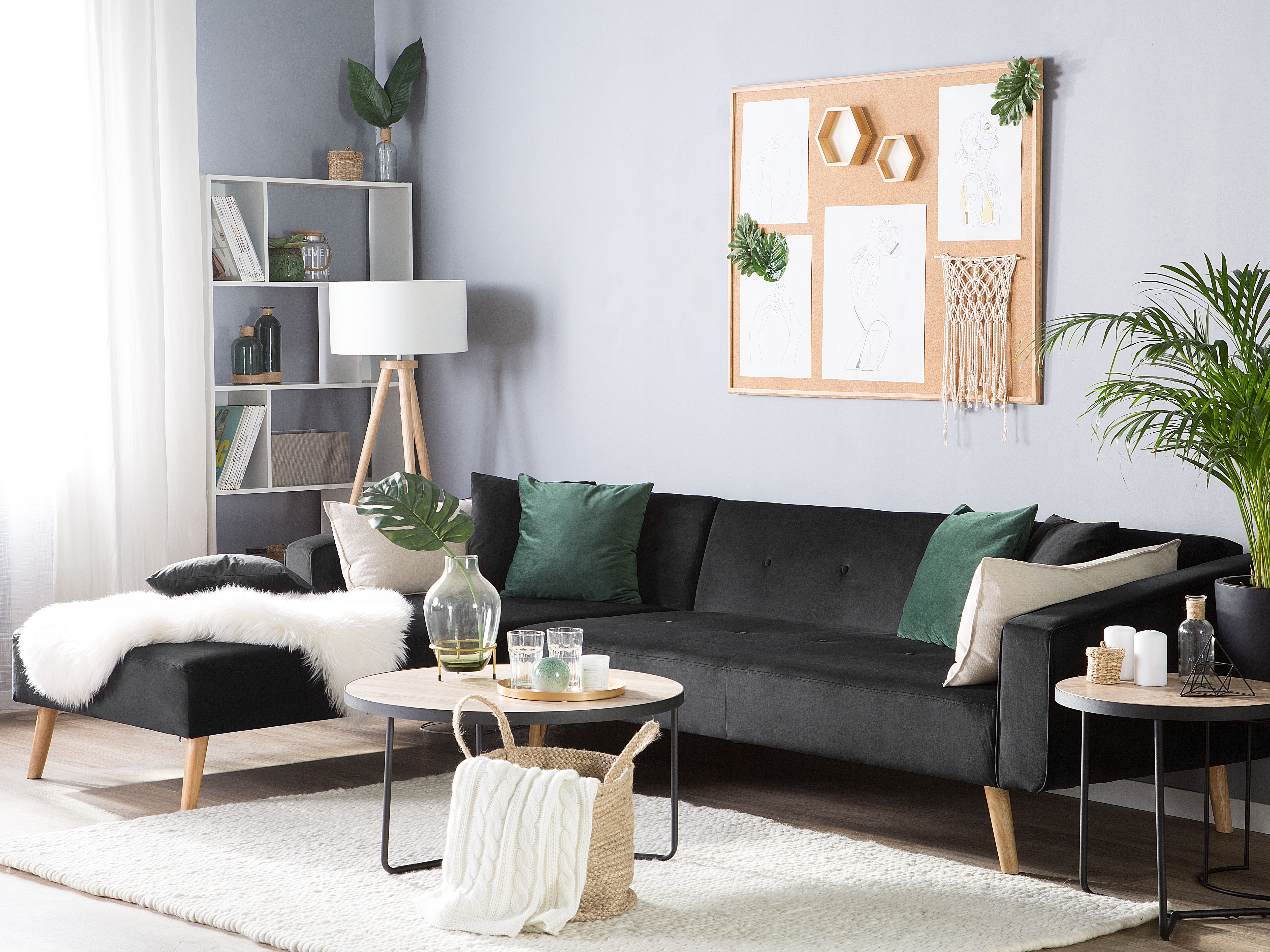 Corner Sofa Bed 4 Seater VADSO Velvet Black Right Hand