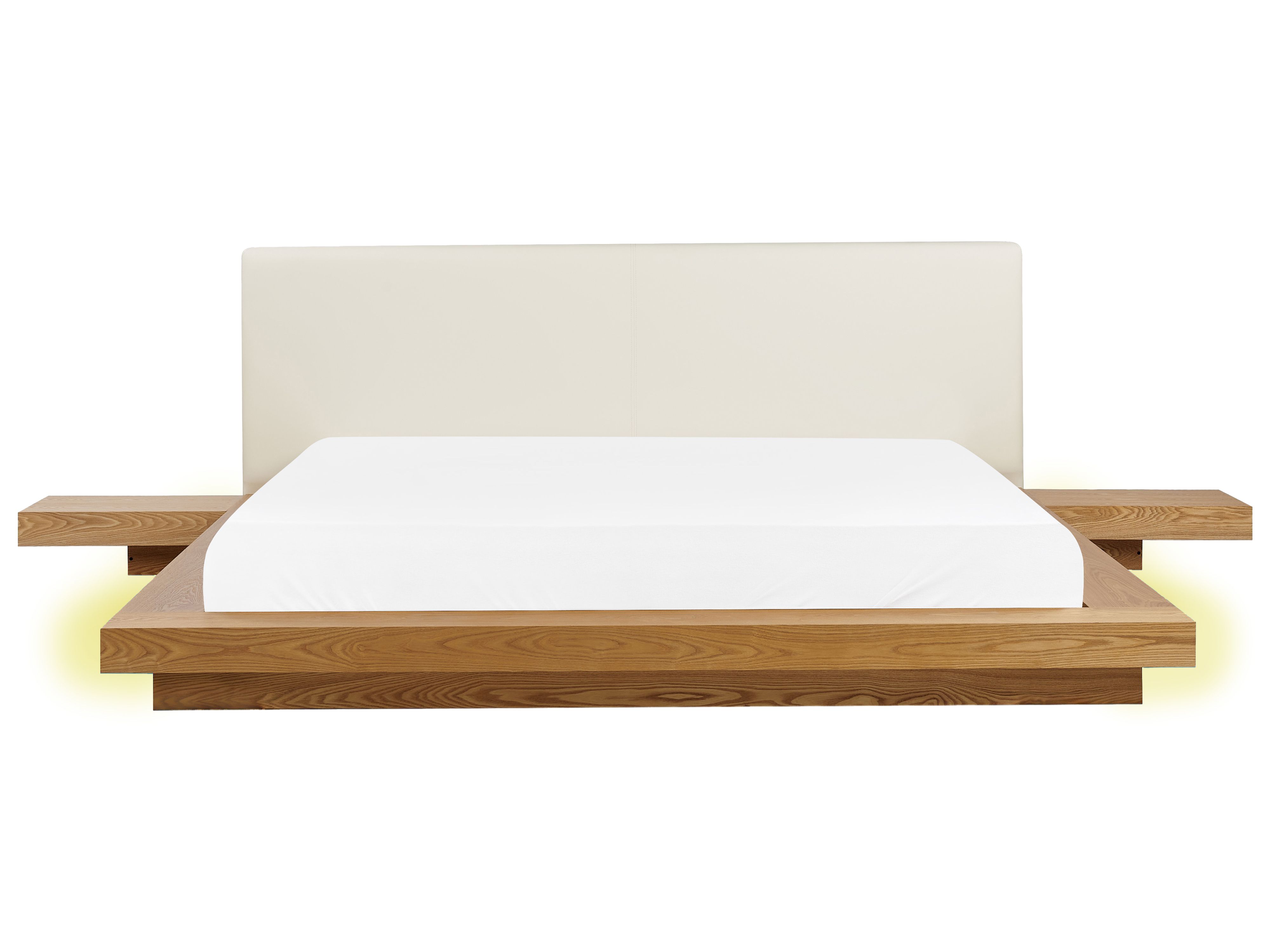 Bed with LED Faux Leather ZEN 180 x 200 cm (EU Super King) Natural Ash Wood