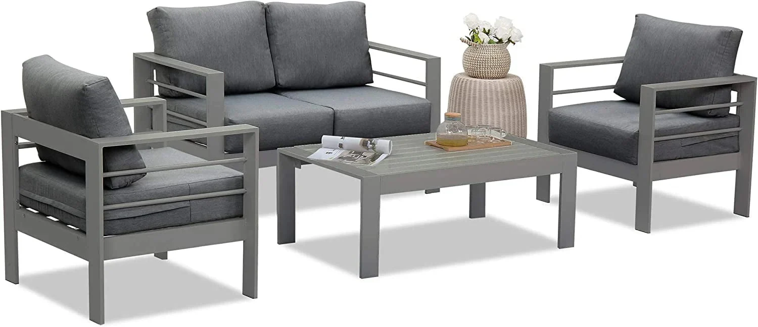 Superjoe Outdoor Patio Sofa 3 Seats Gray Aluminum With Dark Grey Cushions - Image 13 Superjoe Outdoor Patio Sofa 3 Seats Gray Aluminum With Dark Grey Cushions - Image 13