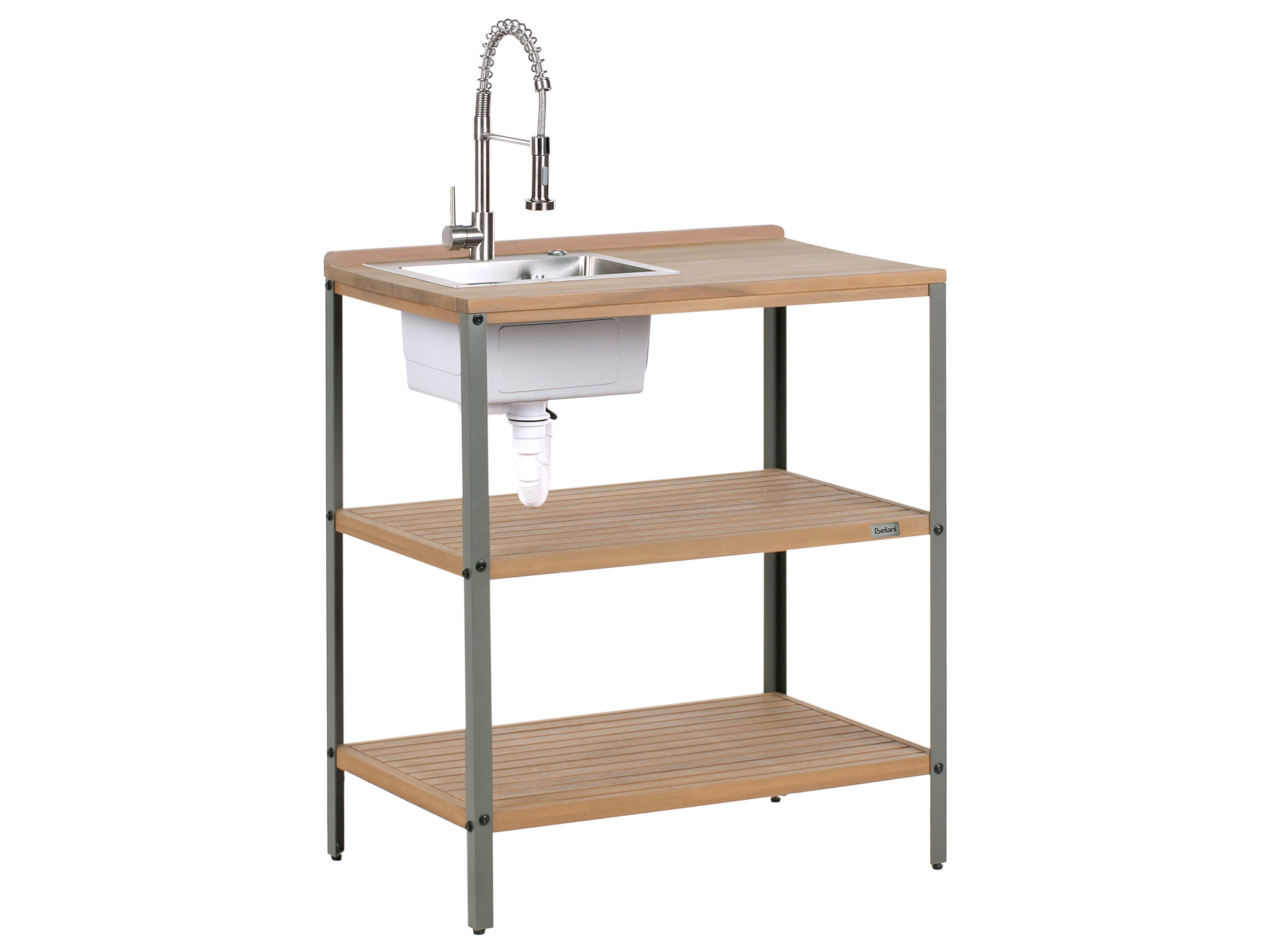 Outdoor Kitchen Island with Sink IVREA Certified Acacia Wood Brown/ Silver
