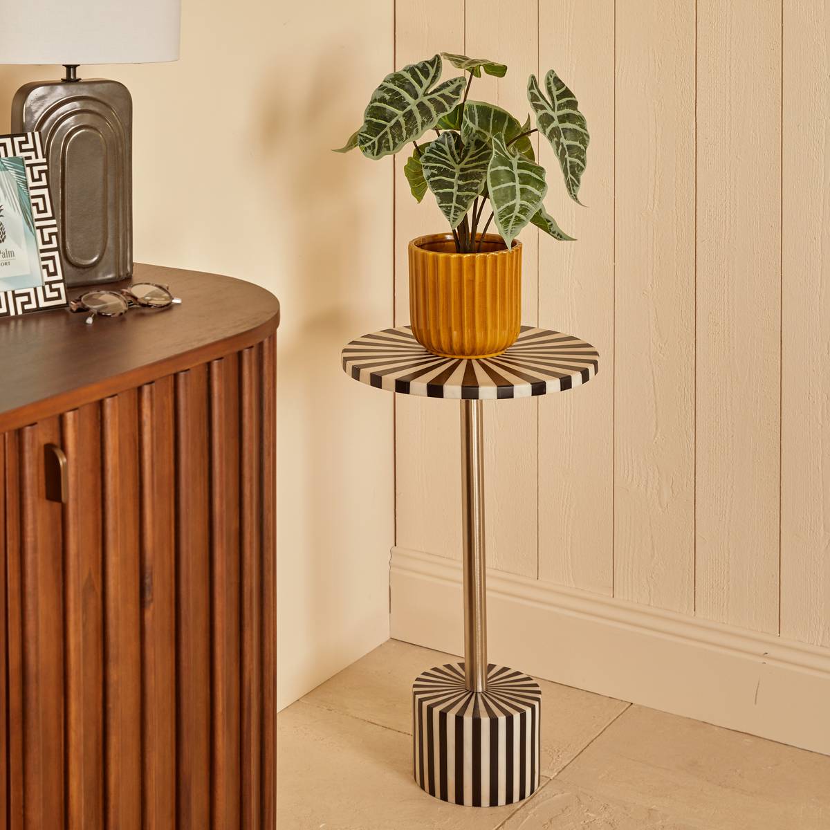 Side Table "Nema" Black & White, D.36 cm