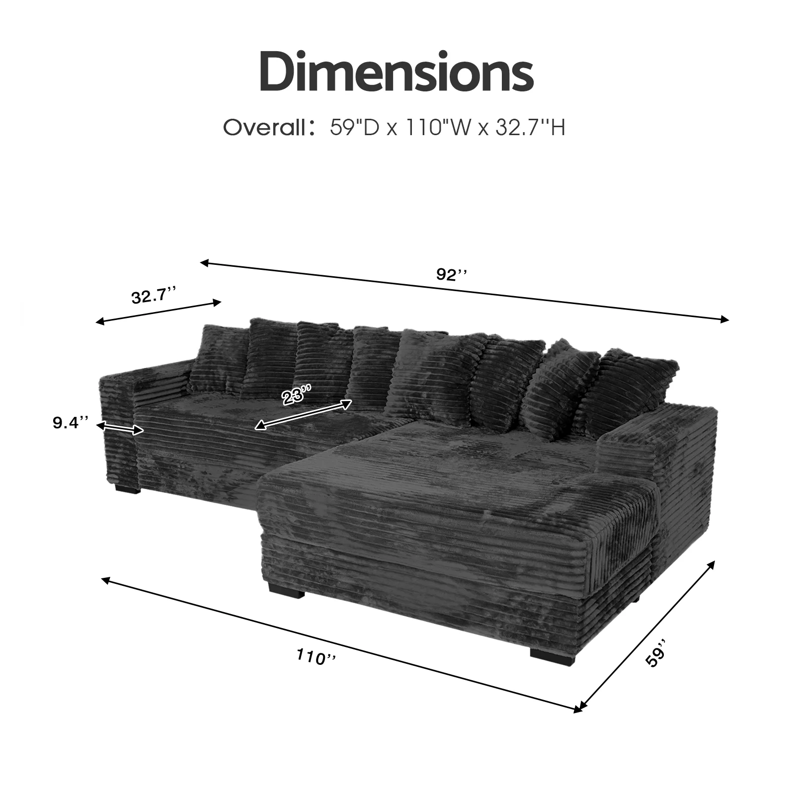 Advwin 110" Oversized L Shaped Sofa with Chaise, Comfy Plush 2-Piece L-Shaped Sectional Couches with 8 Pillows, Soft Fluffy Upholstered Sofa Bed for Living Room Apartment Bedroom, Light Gray - Image 24