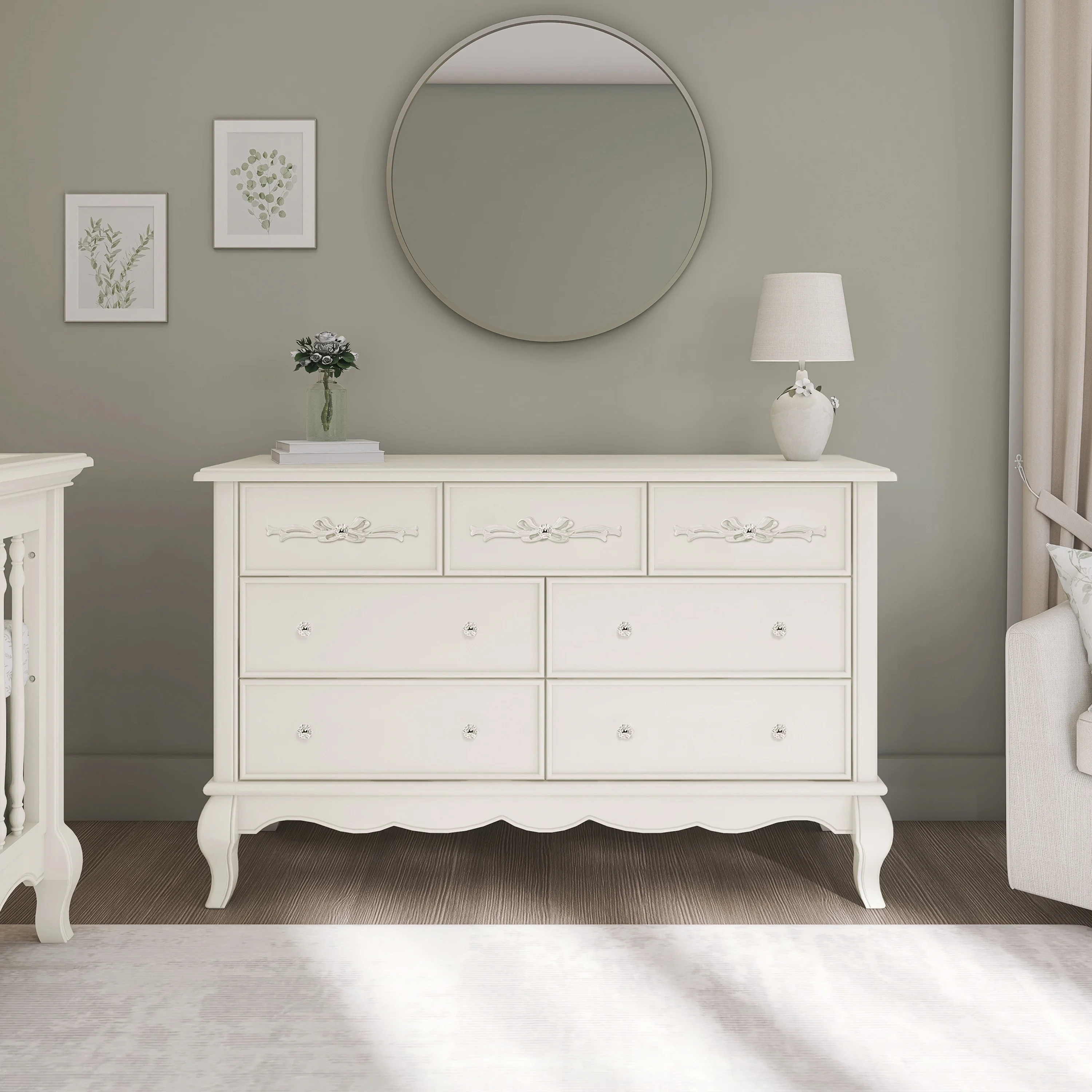 Evolur Aurora 7-Drawer Double Dresser in Ivory Lace, Spacious Drawers - Image 4