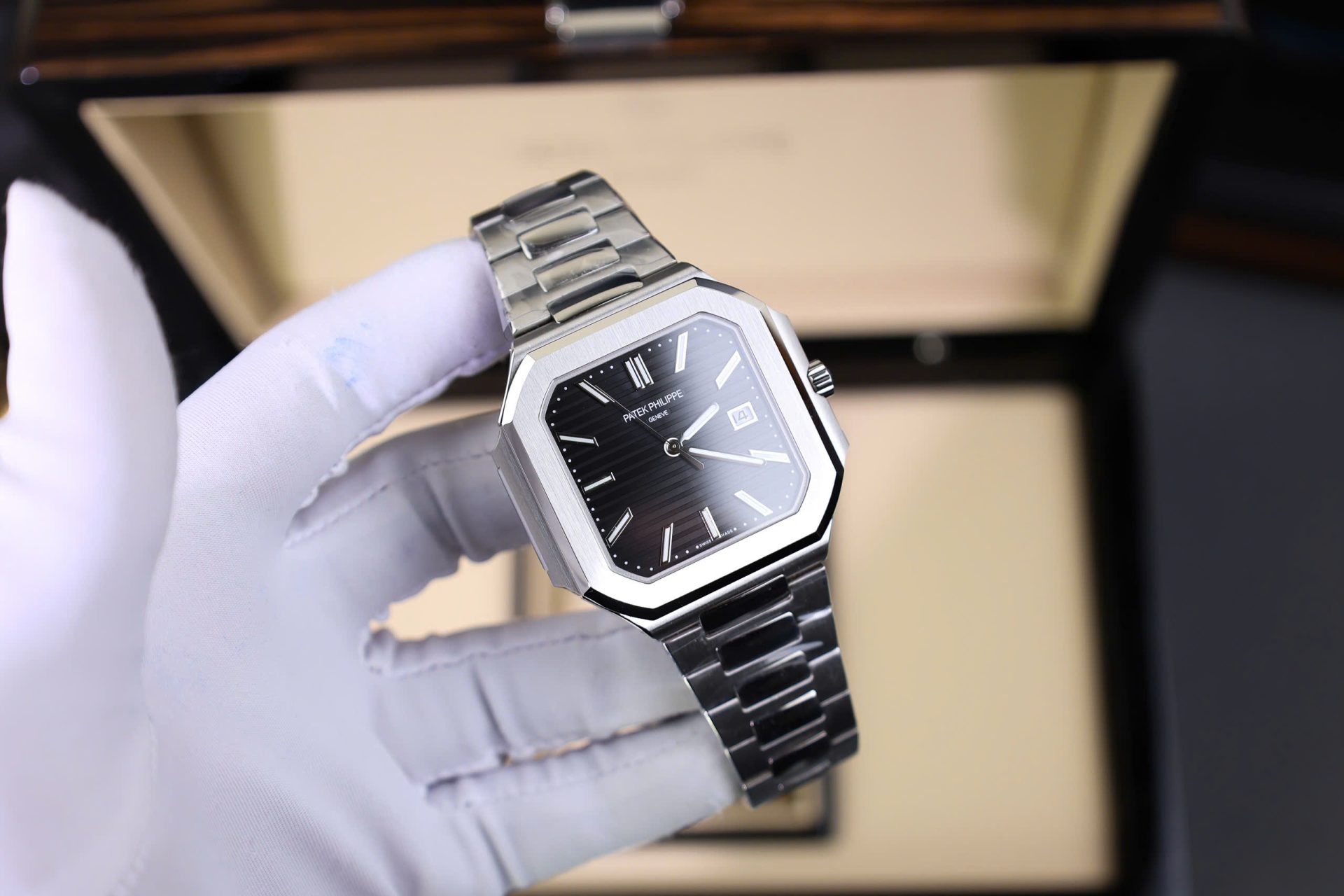 Patek Philippe Cubitus 5821 Replica Watches Black Dial Stainless Steel TW Factory 45mm - Elite Watch Atelier