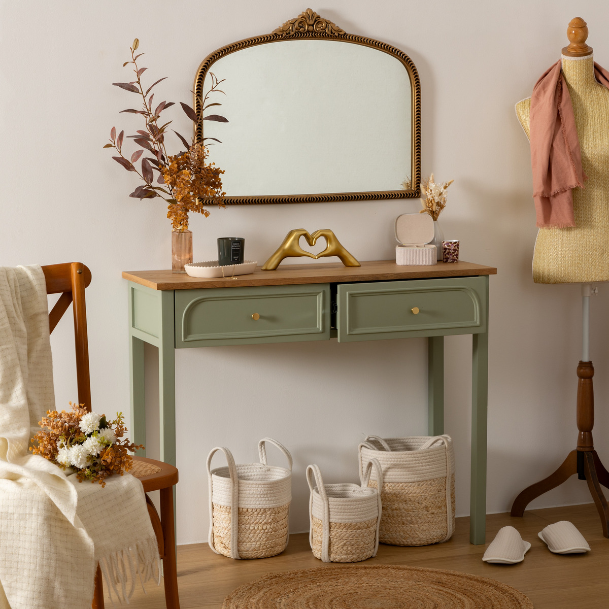2-drawer console table "Mohea" Celadon green, L.100 cm