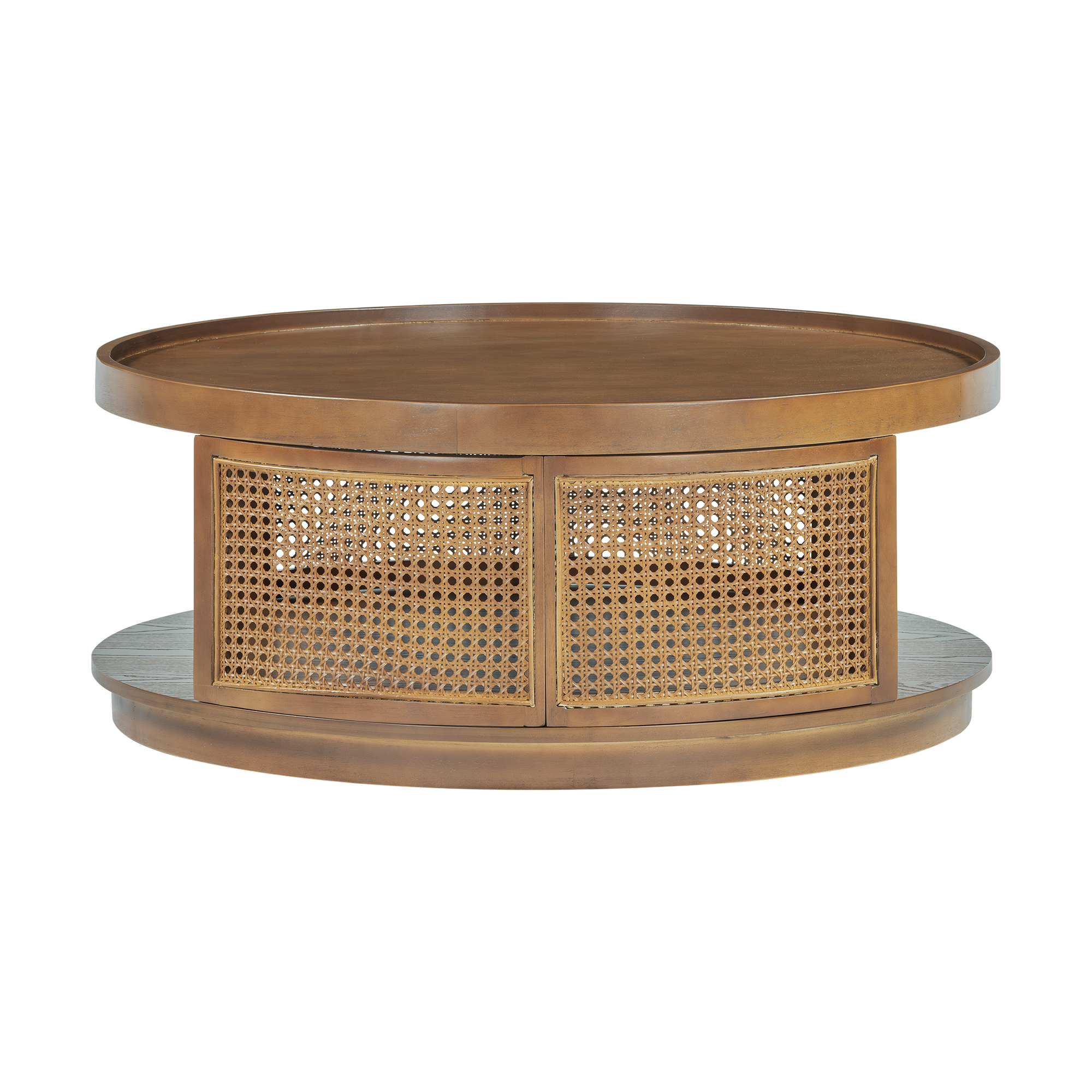 Harper & Bright Designs Rattan Round Coffee Table with Storage Shelf, Round Cane Wood Center Table for Living Room, 37'' Brown - Image 11