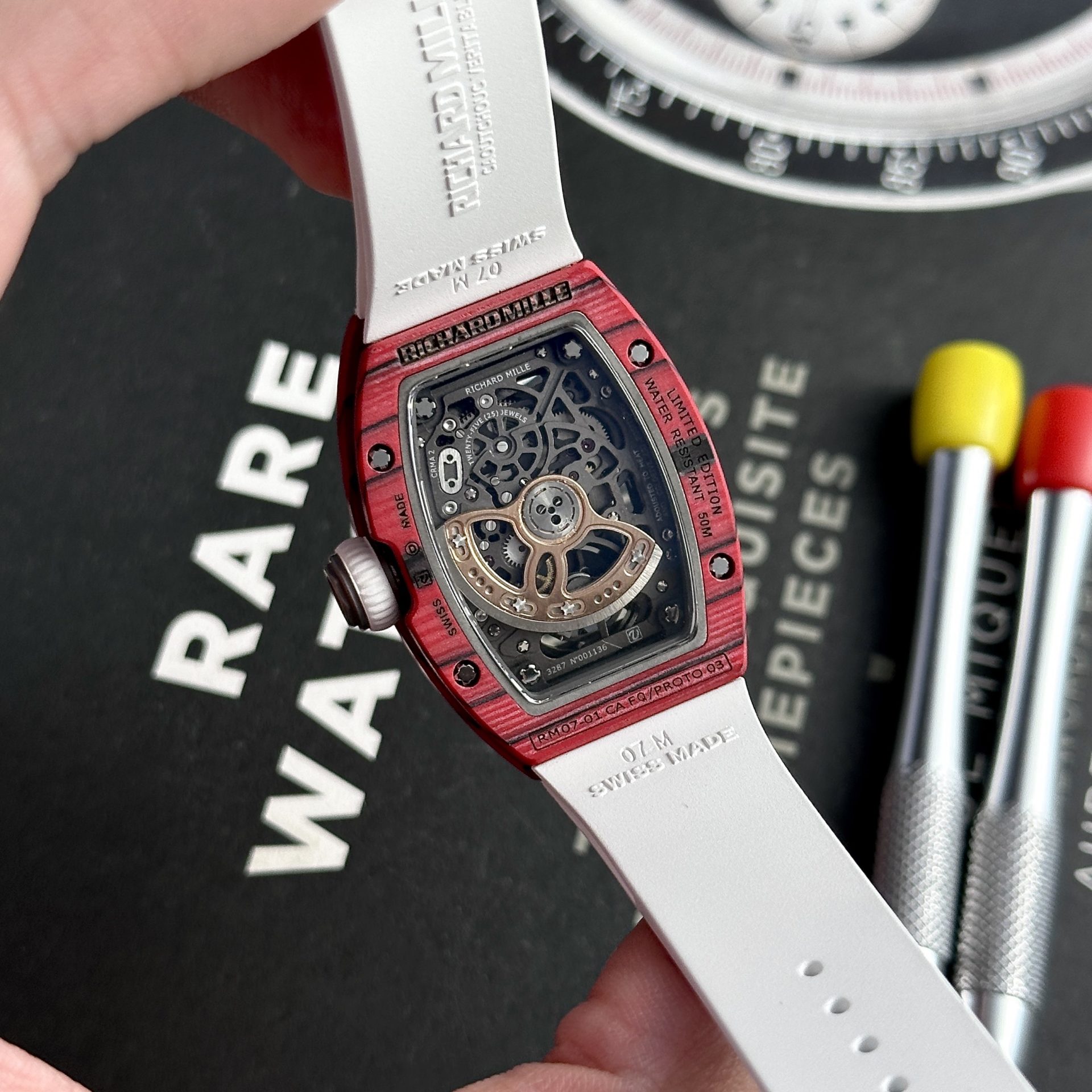 Richard Mille Best Replica Watch RM07-01 Red Carbon Rubber Strap 32x46mm - Top club