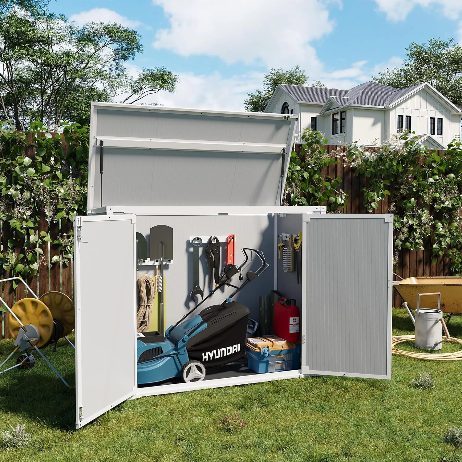 Seizeen Shed and Outdoor Storage, 41 Cu.Ft Small Outdoor Resin Shed with 3 Doors & Floor, 306GAL Deck Box Waterproof Plastic Tool Storage Shed for Cushion Lawn Mower Garbage Cans - Image 10