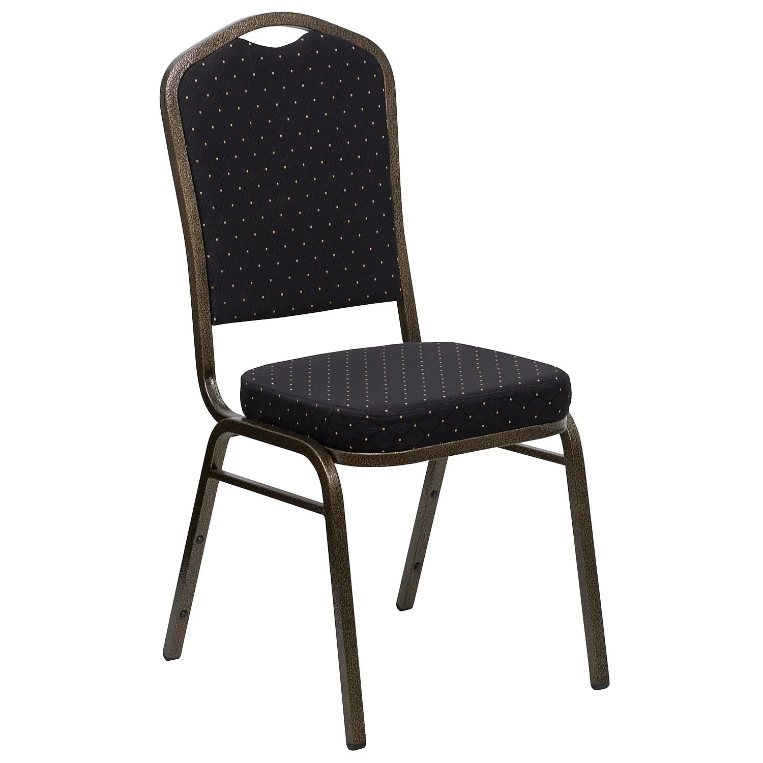 Flash Furniture 4 Pack HERCULES Series Crown Back Stacking Banquet Chair in Black Patterned Fabric - Gold Vein Frame - Image 9