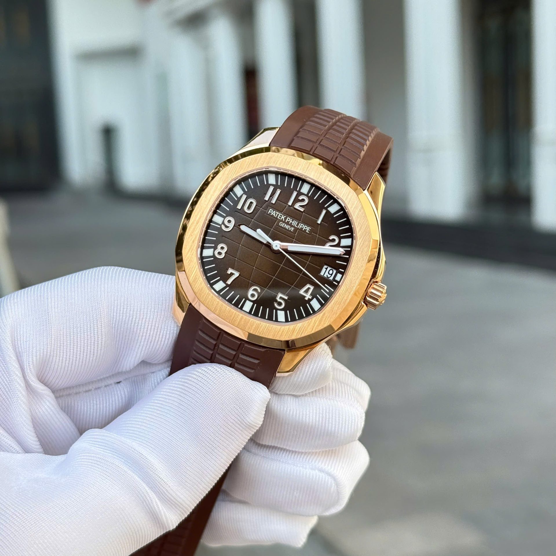 Patek Philippe Aquanaut 5167 Rose Gold Fake Watches Brown Dial Rubber Strap Custom BBF Factory 40mm - Elite Watch Atelier