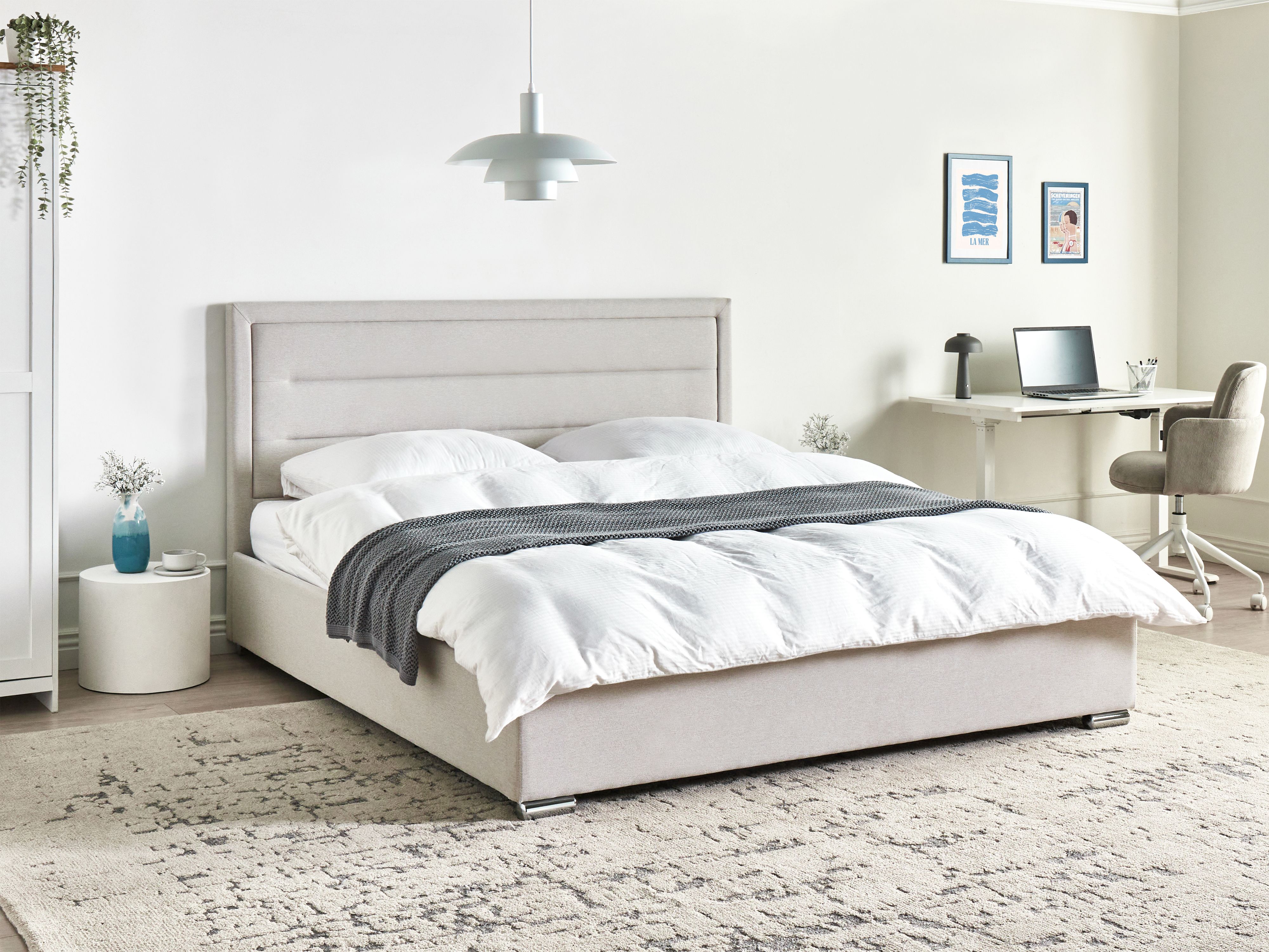 Ottoman Bed Fabric ROUEN 180 x 200 cm (EU Super King) Light Beige