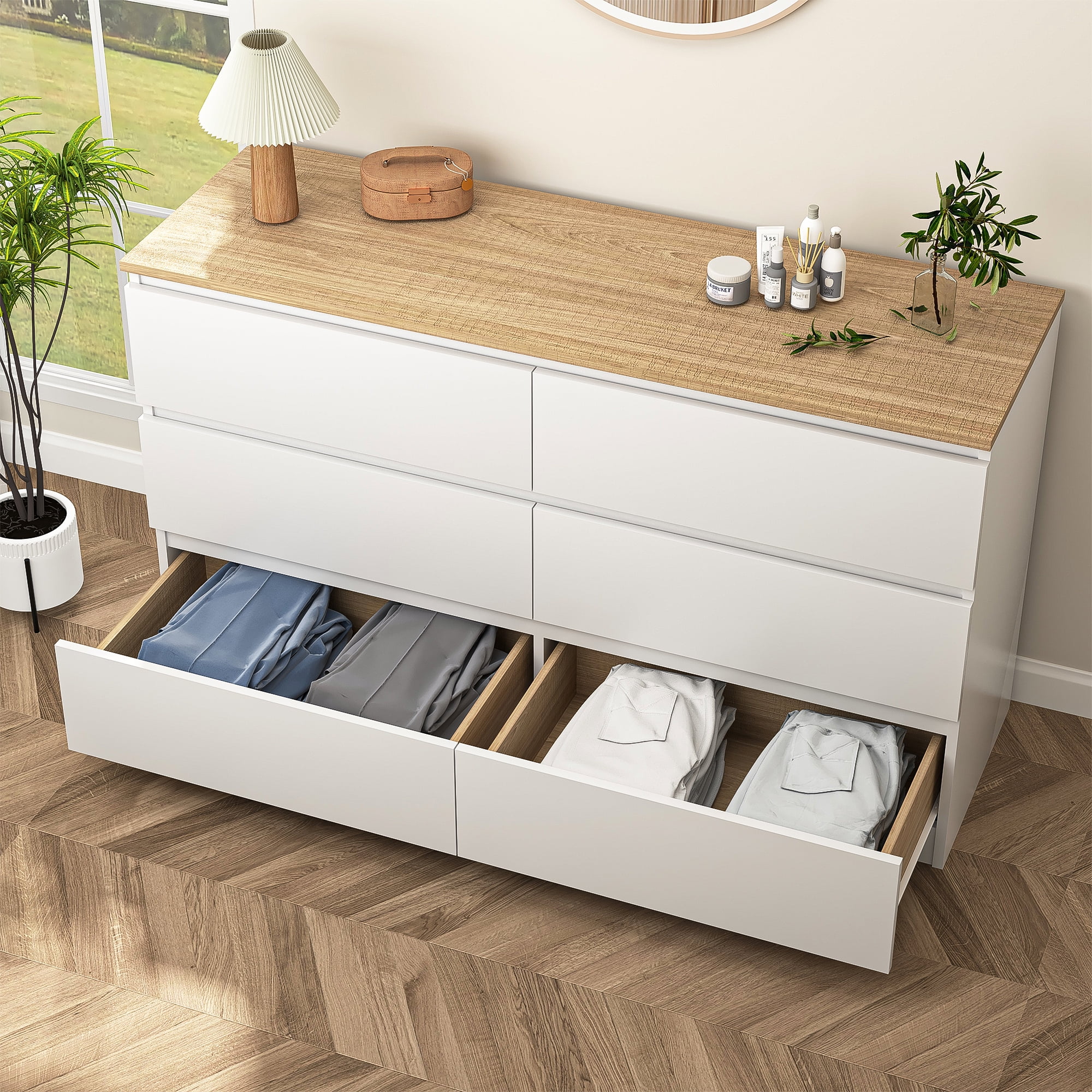 Kadyn White Chest of Drawer, 6 Double Drawer Dresser for Bedroom, Modern Storage Cabinet for Living Room, Dresser - Image 154