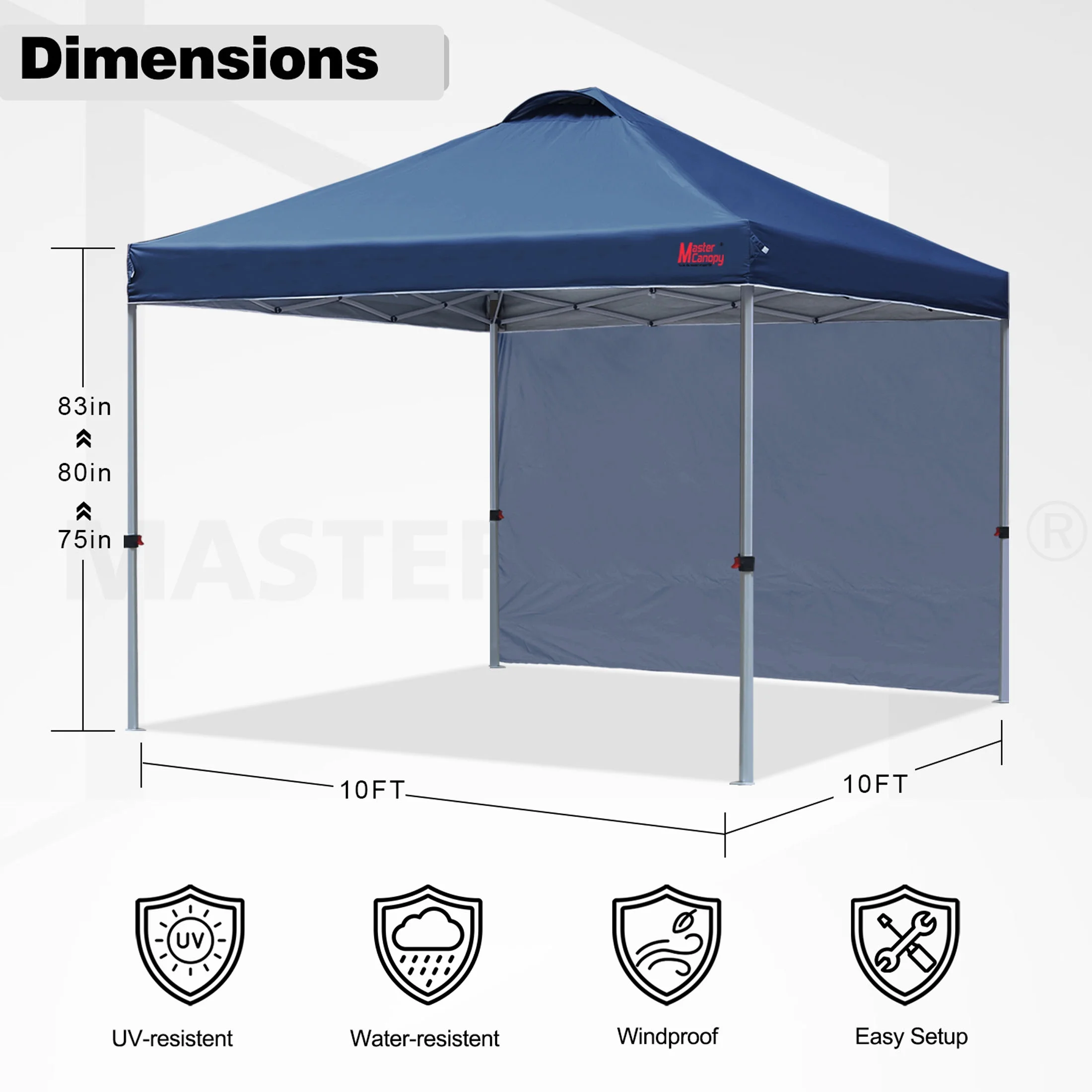 MASTERCANOPY 10' x 10' Easy Pop-up Canopy Tent Outdoor Shade Shelter with 1 Sidewall, White - Image 44