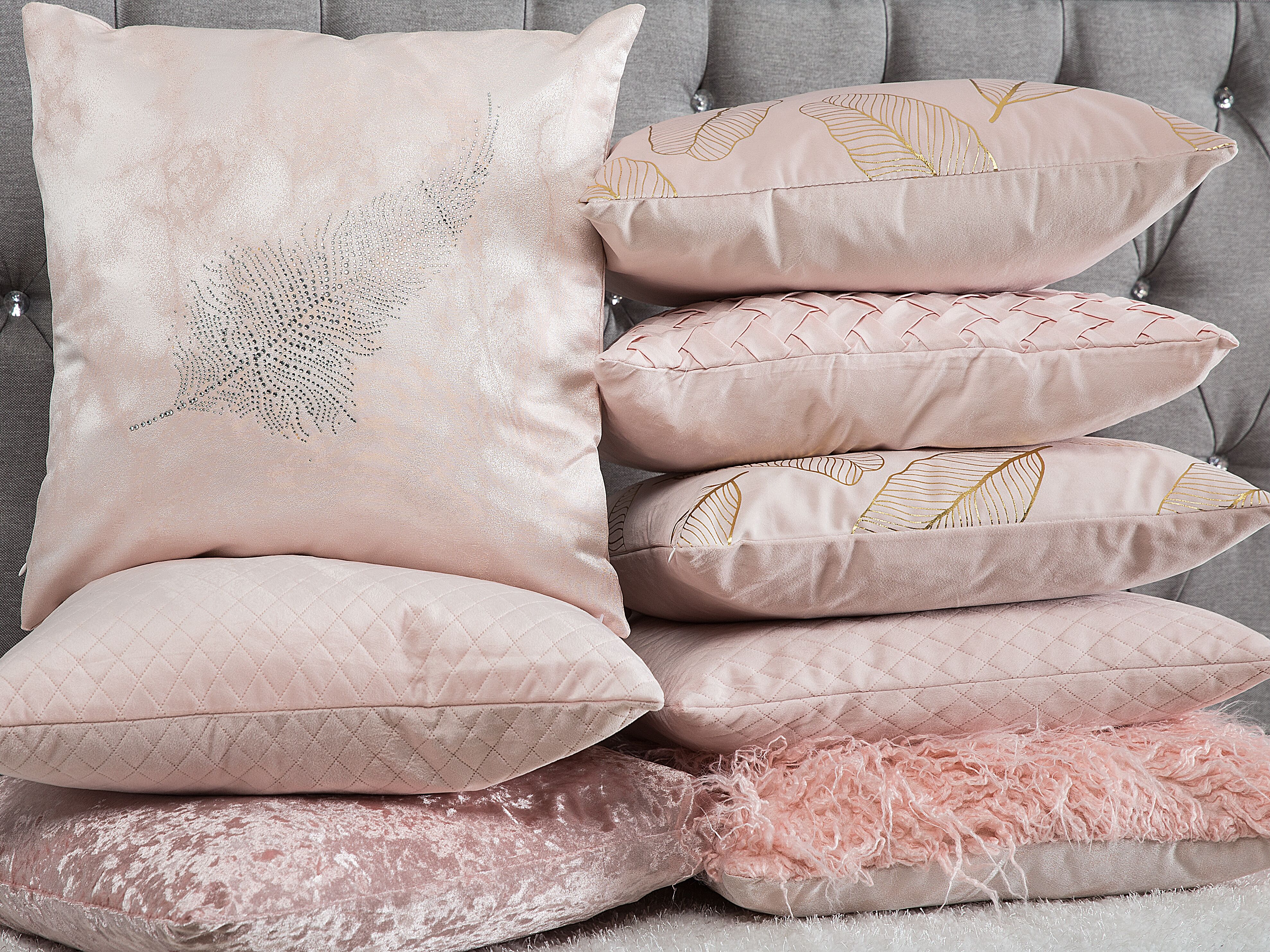 Set of 2 Decorative Cushions SILENE 45 x 45 cm Pink Plant Pattern
