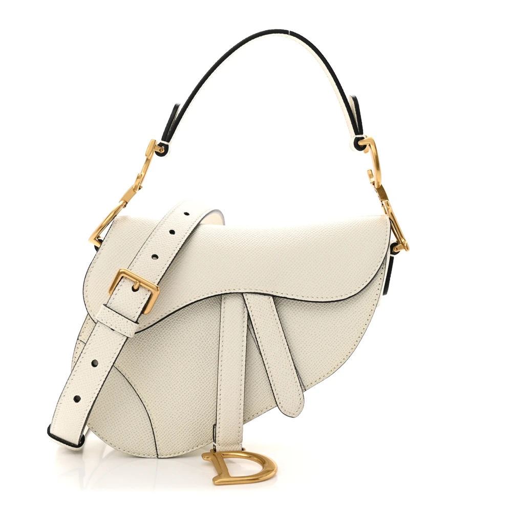 Dior White Grained Calfskin Saddle Replica with Brass Accents