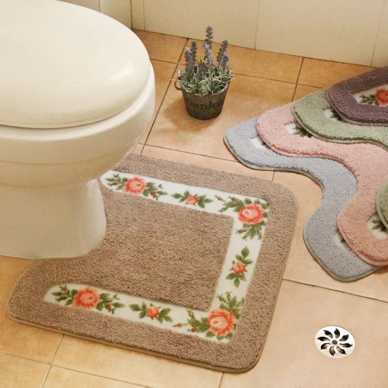 FloralGrace - Pastel Bloem Toilettapijt Set