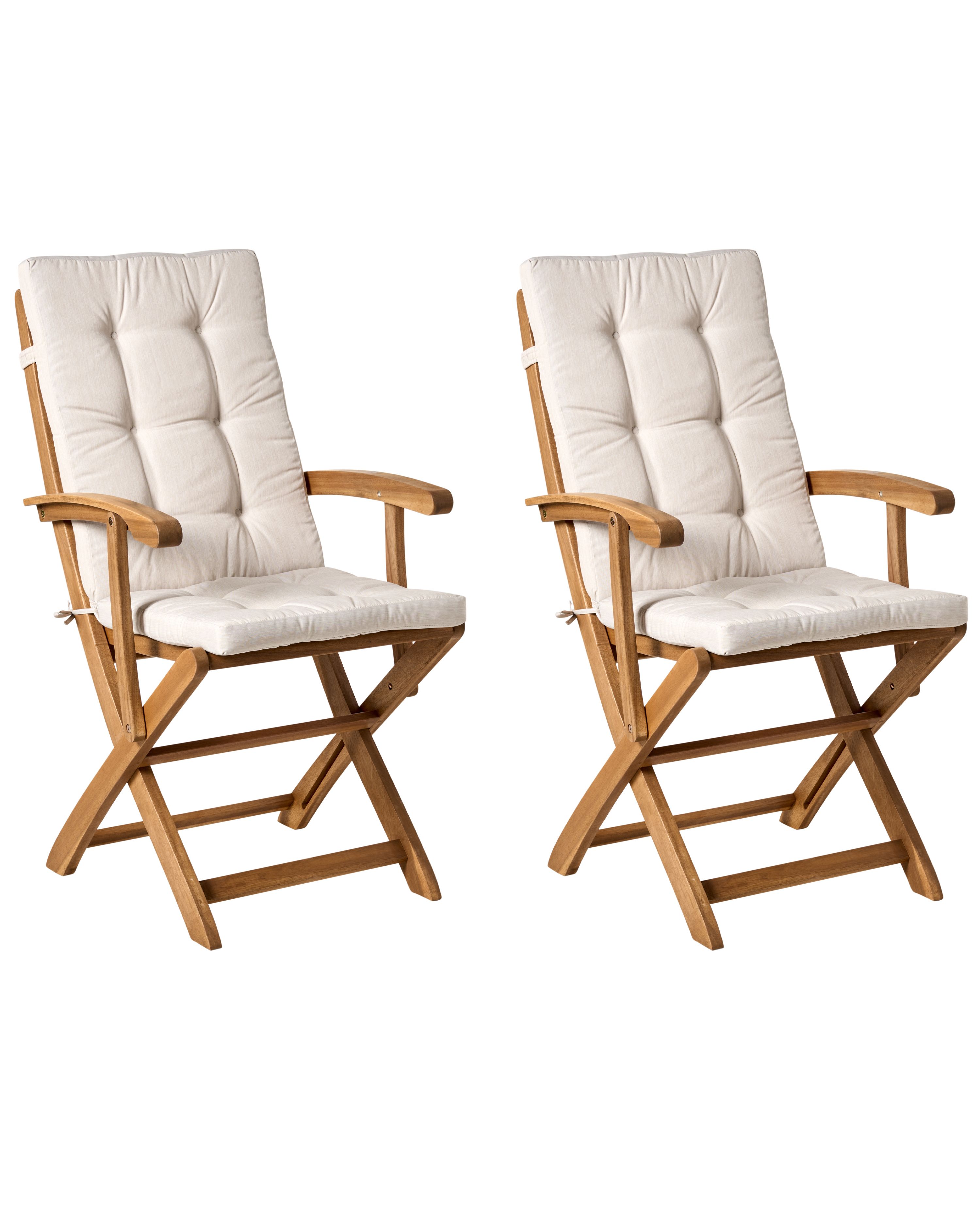 Set of 2 Garden Chairs with Cushions MAUI PREMIUM Acacia Wood Light Beige