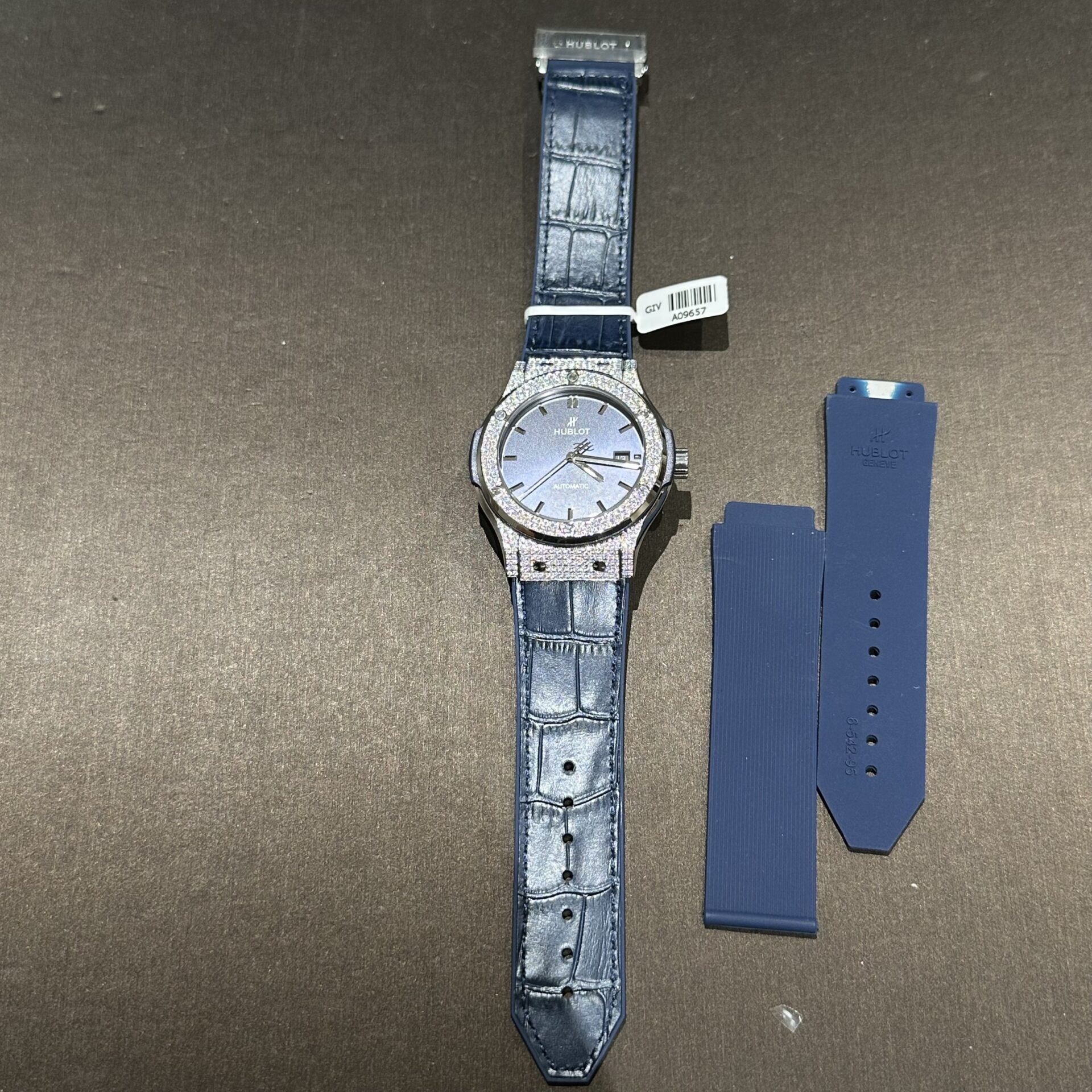 Hublot Replica Watch With Full Diamond Moissanite Diamonds Blue Dial 42mm - Elite Watch Atelier