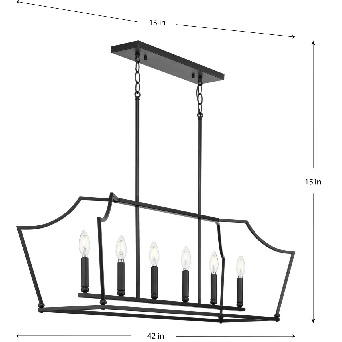 Parkhurst Collection Six-Light New Traditional Matte Black Linear Island Chandelier Light