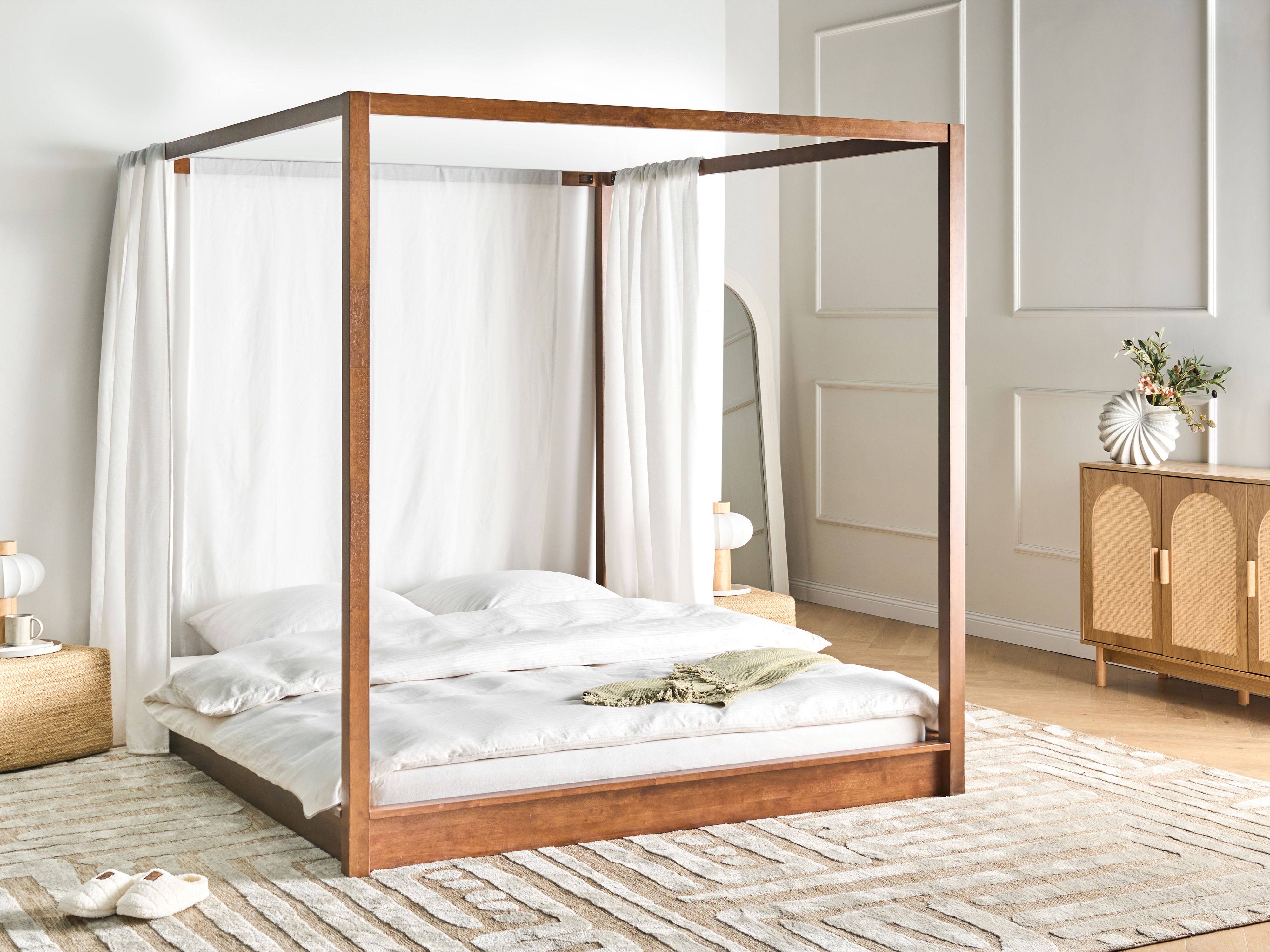 Four Poster Bed Wood HERLIERE 180 x 200 cm (EU Super King) Dark Brown