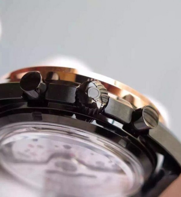Replica Omega Speedmaster Moonwatch Co-Axial Chronograph Sedna Black Leather A9300 - Top club