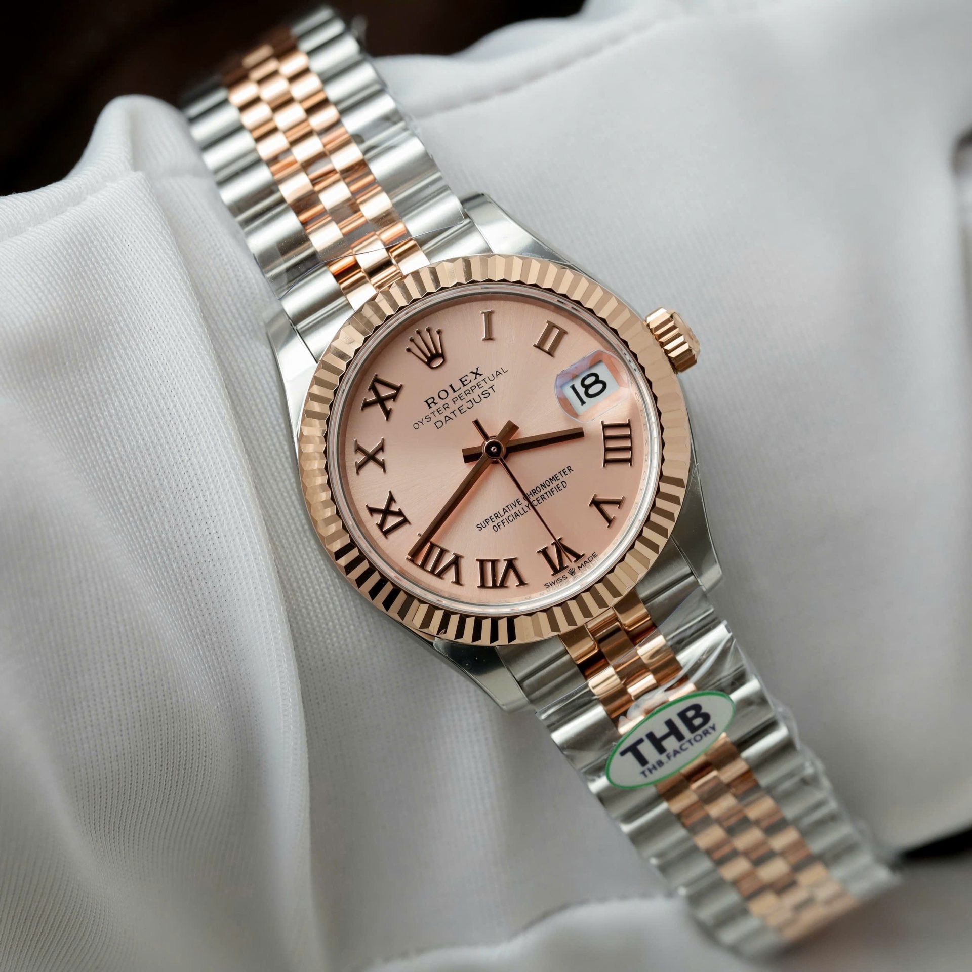 Rolex DateJust Luxury Fake Watches Pink Dial THB Factory 31mm - Top club